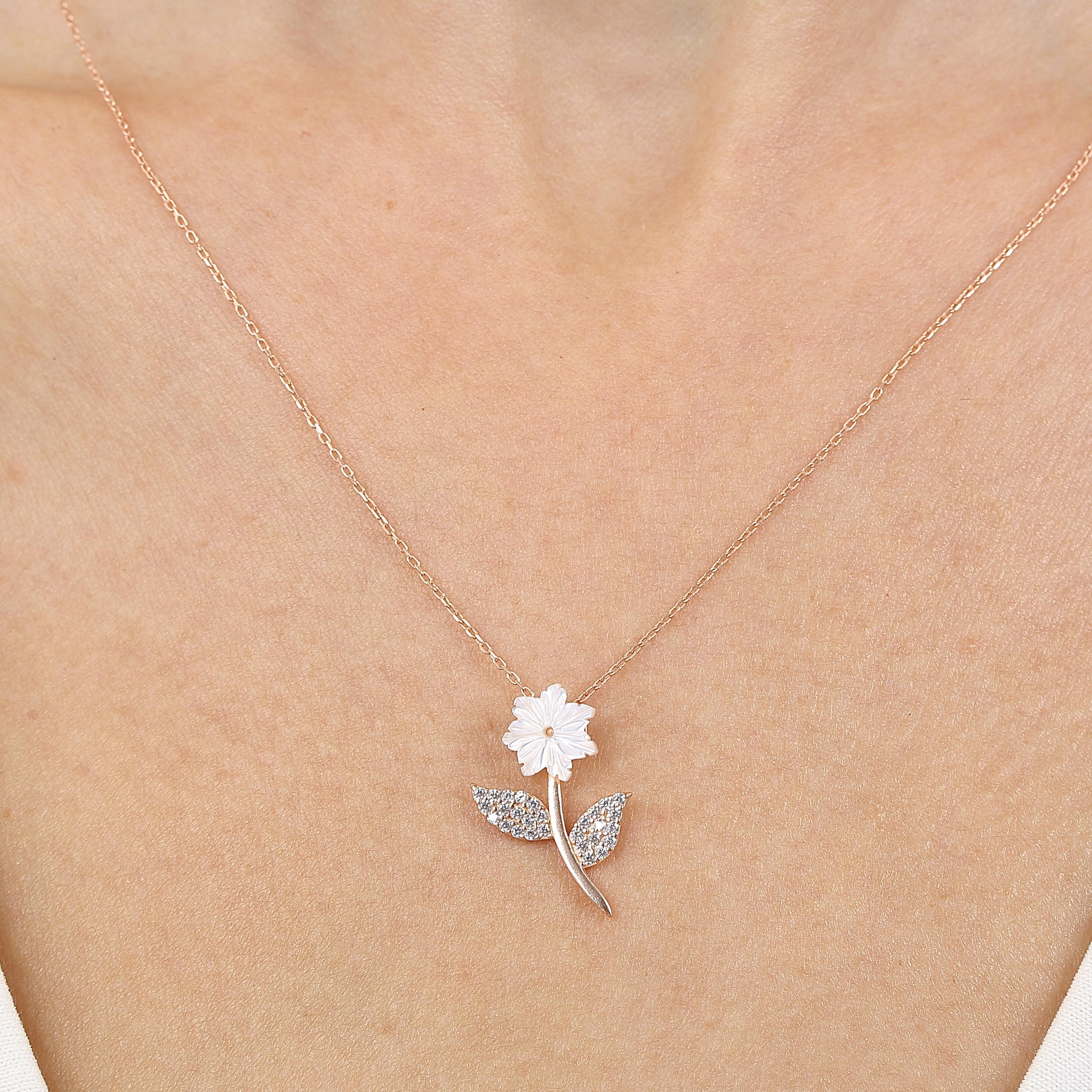 Elegant Crystal Magnolia Flower Rose Gold Necklace
