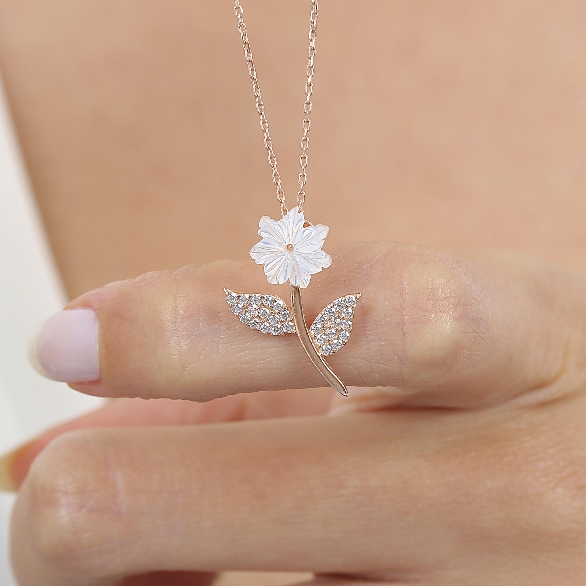 Elegant Crystal Magnolia Flower Rose Gold Necklace