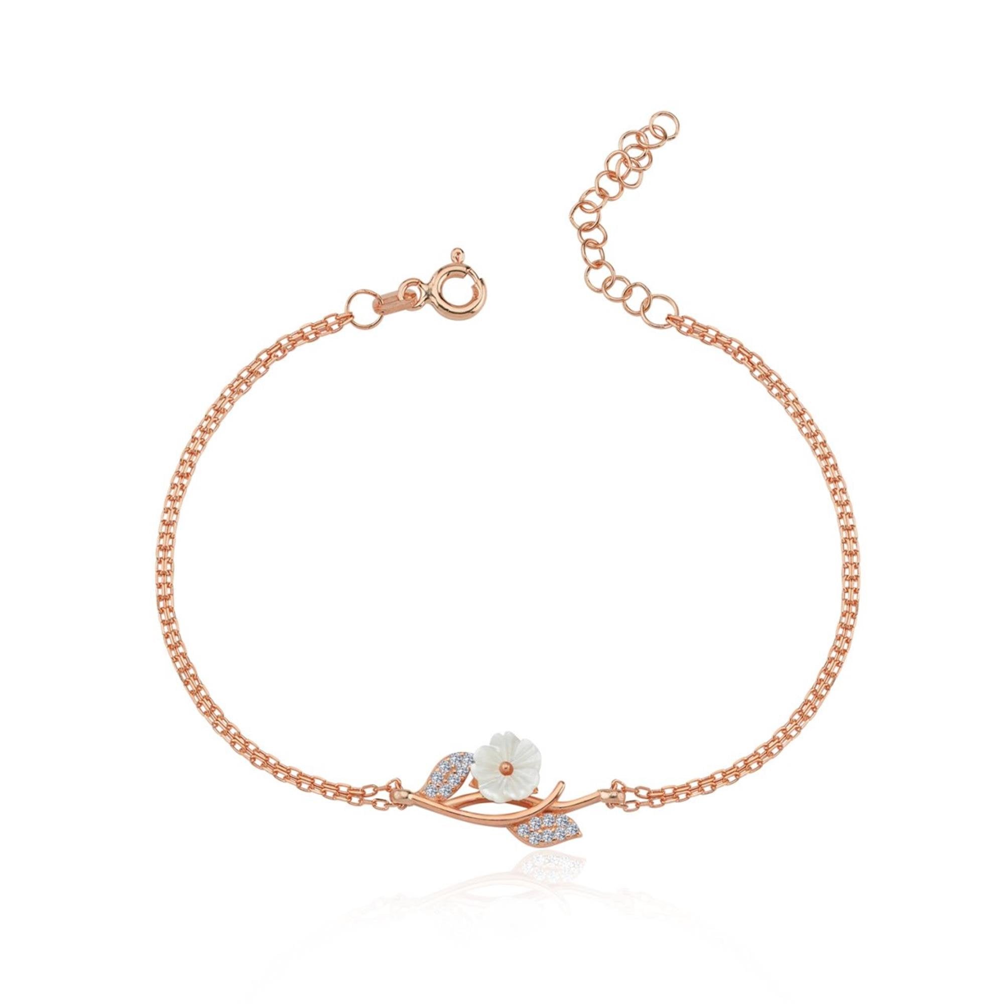 Delicate Magnolia Flowers Bond Rose Gold Bracelet