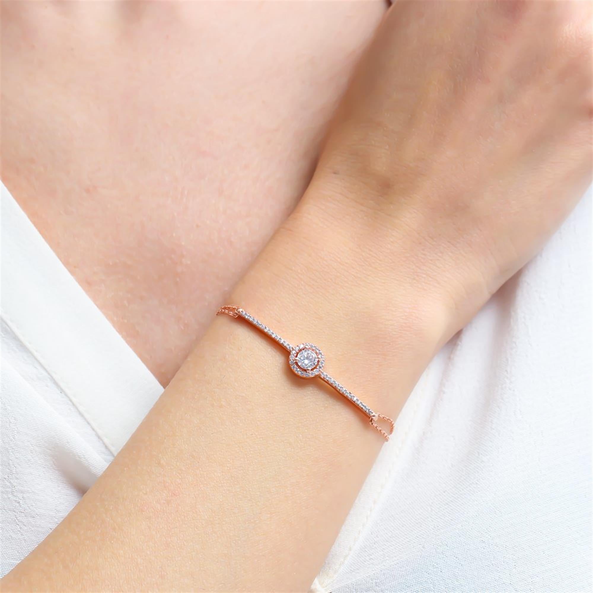 Chain Details Sparkle Circle Rose Gold Bracelet