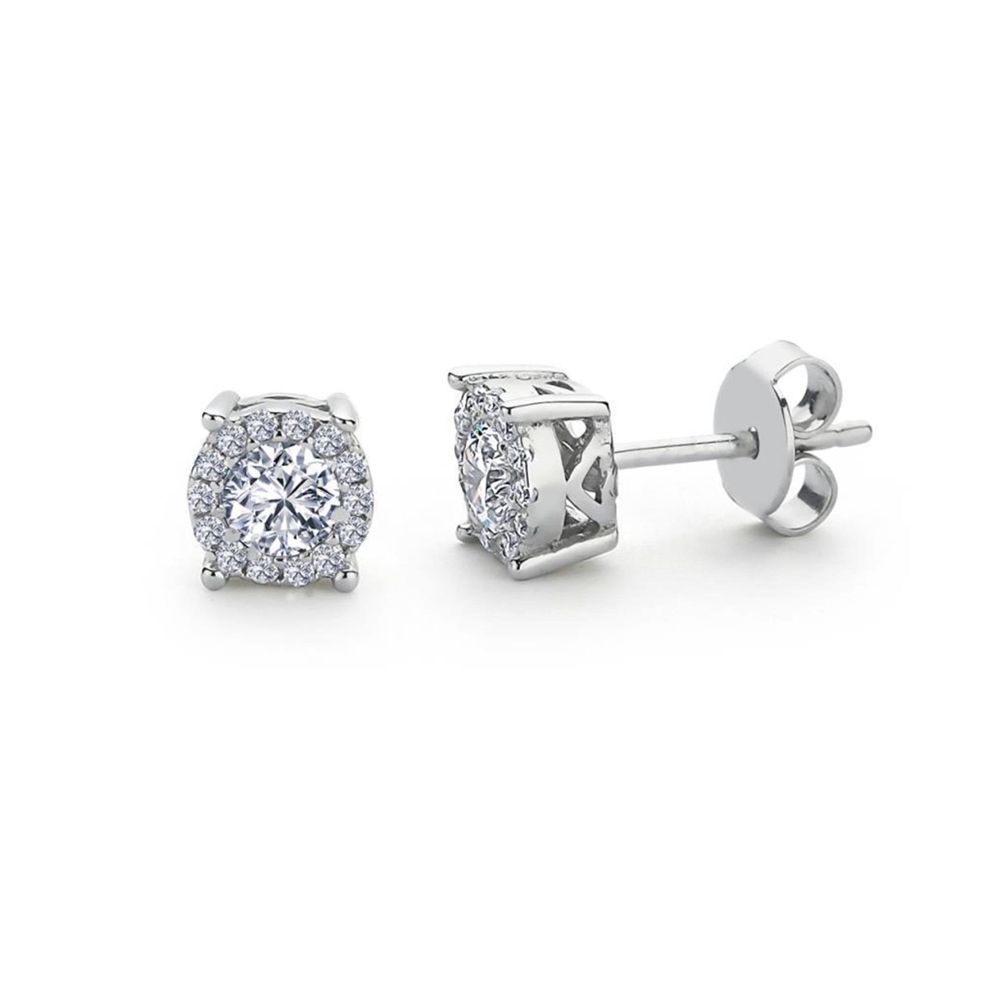 0.70 Carat Side Stone Solitaire Silver Earrings