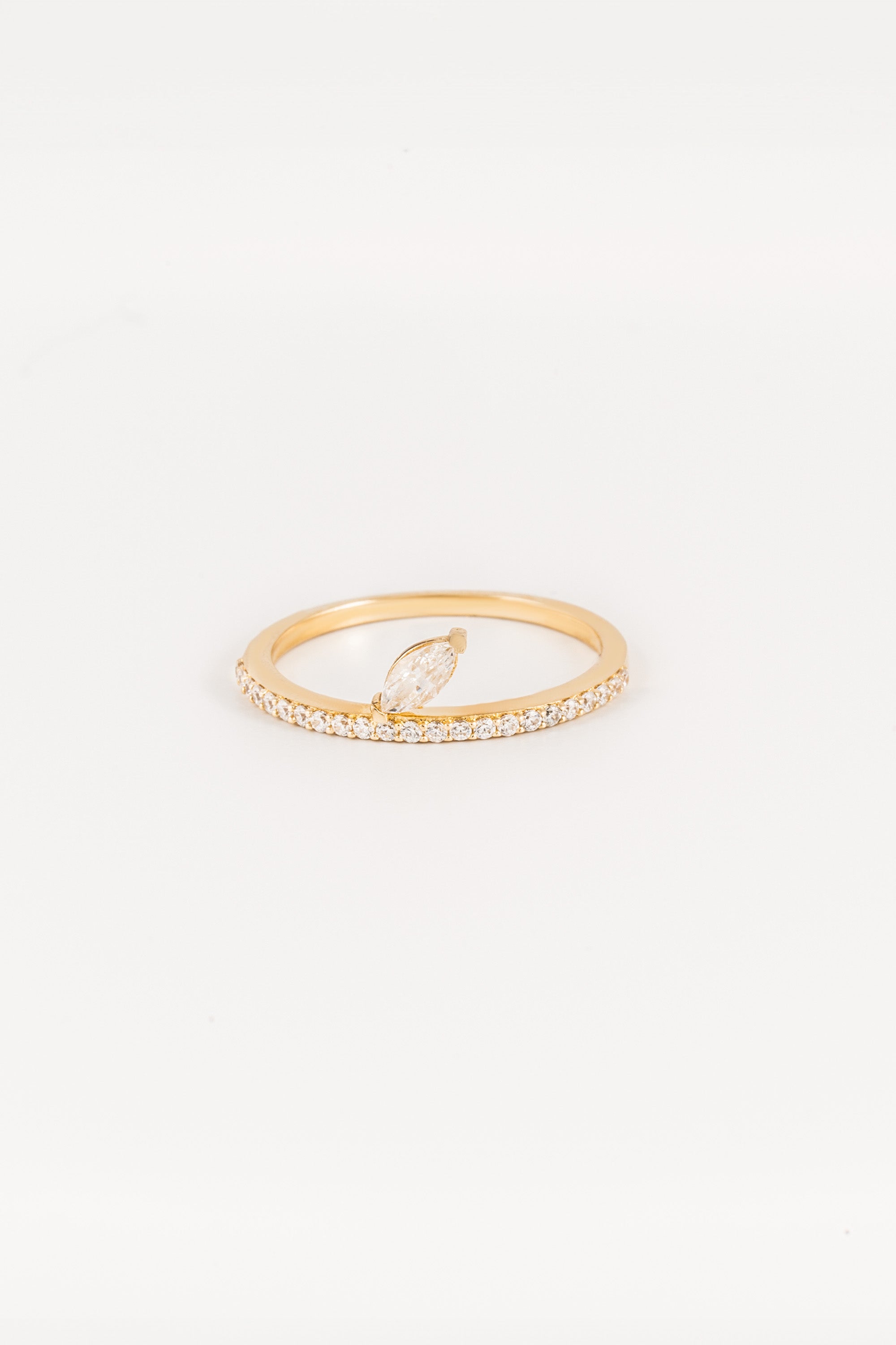 14K Gold Marquise Cut Wedding Ring with CZ