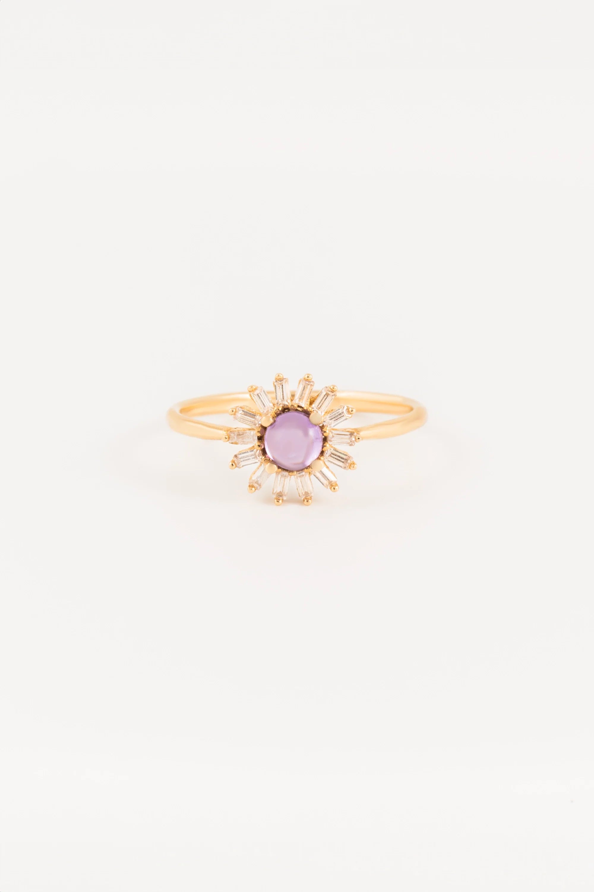 14K Gold Ametist Sunburst Halo Ring