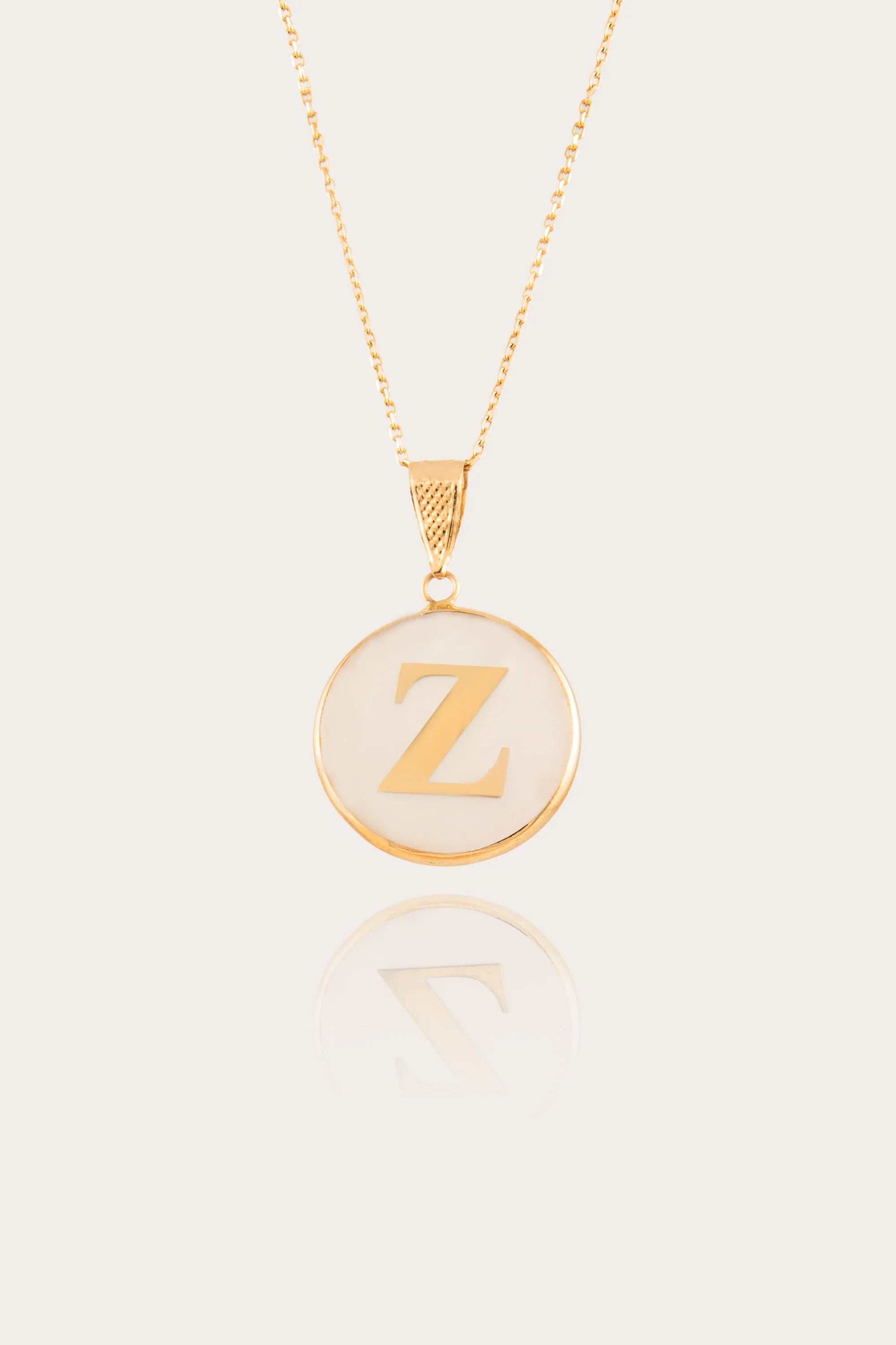 14K Gold Mother of Pearl Initial Necklace
