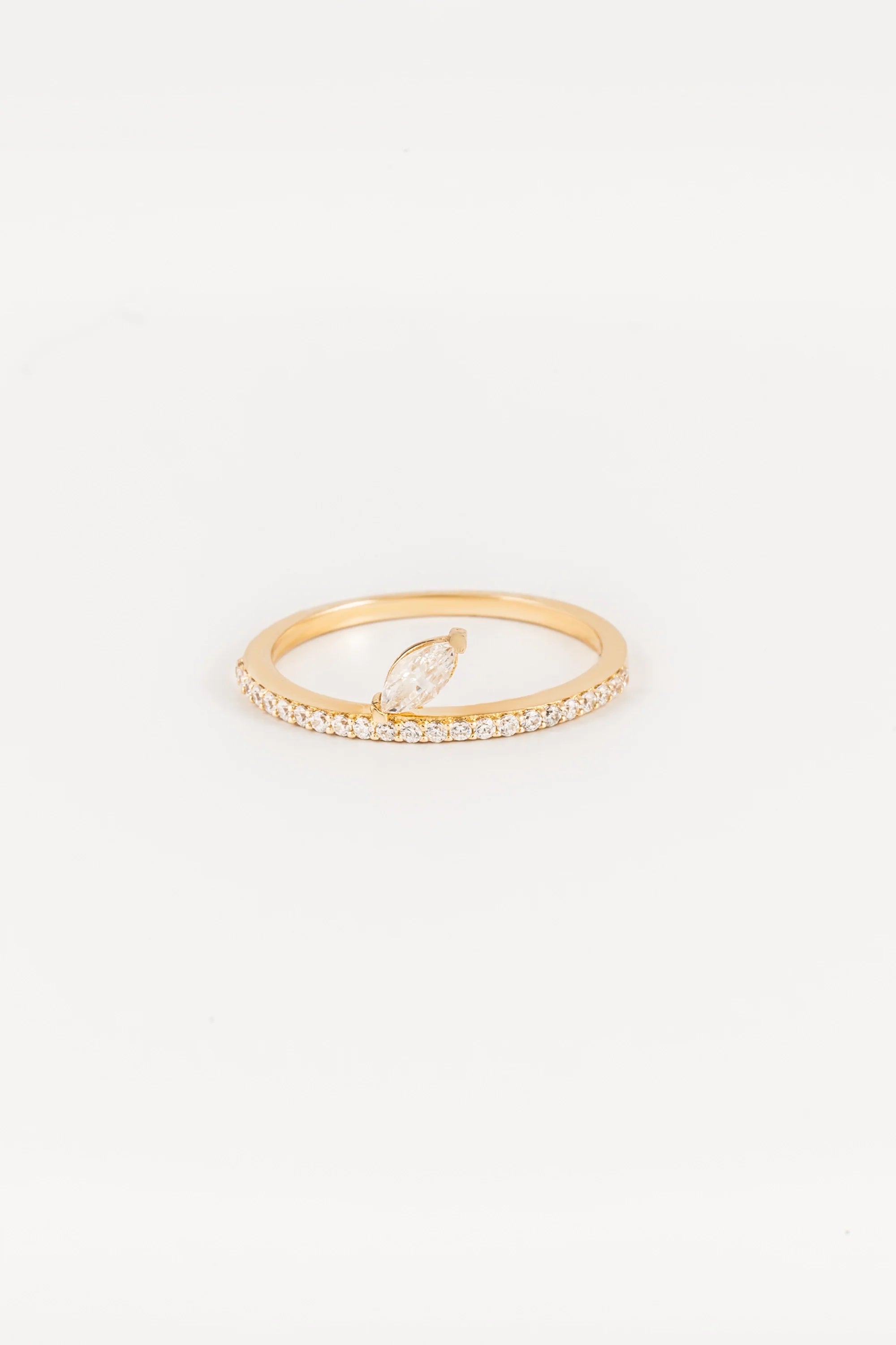 14K Gold Marquise Cut Wedding Ring with CZ