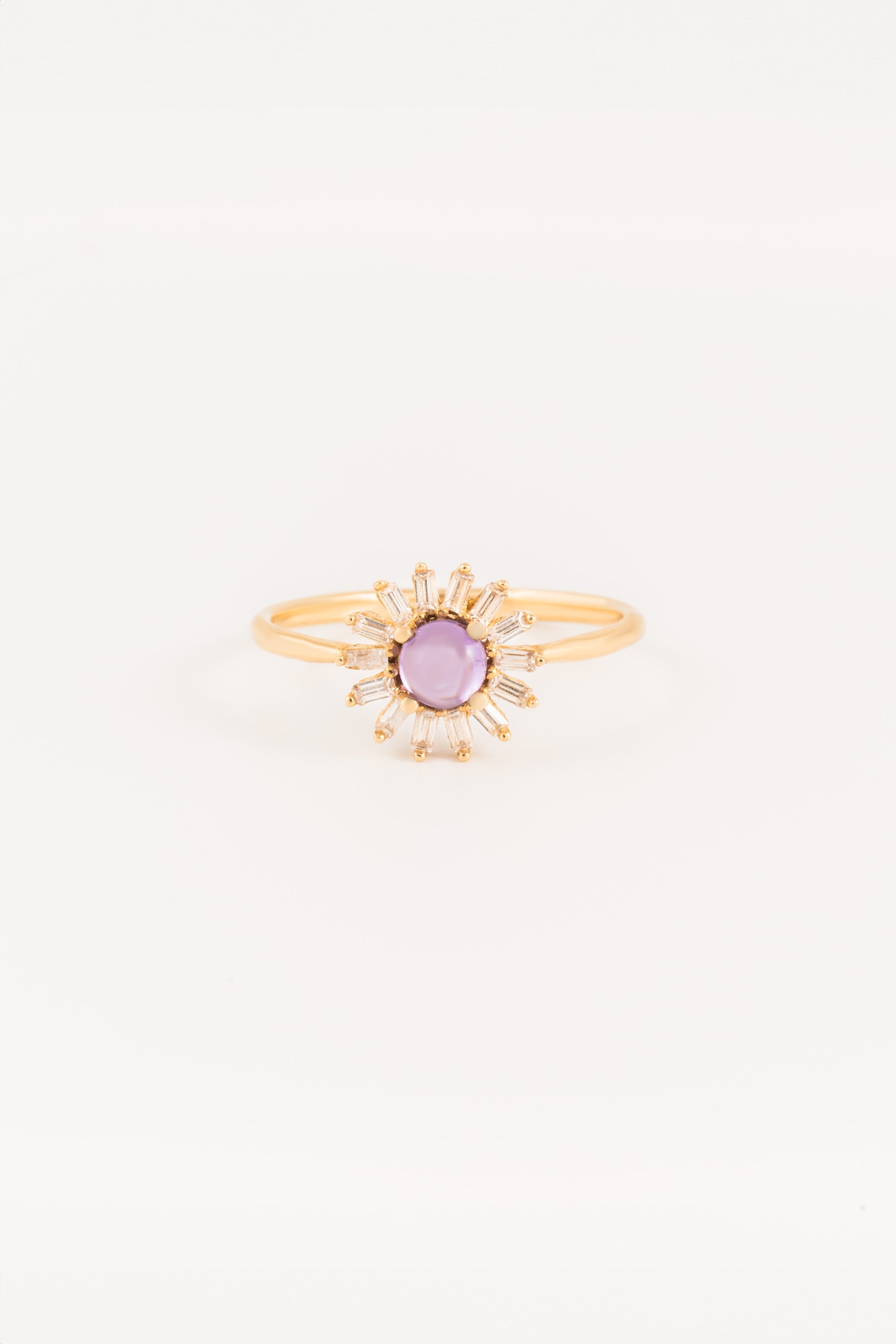14K Gold Ametist Sunburst Halo Ring