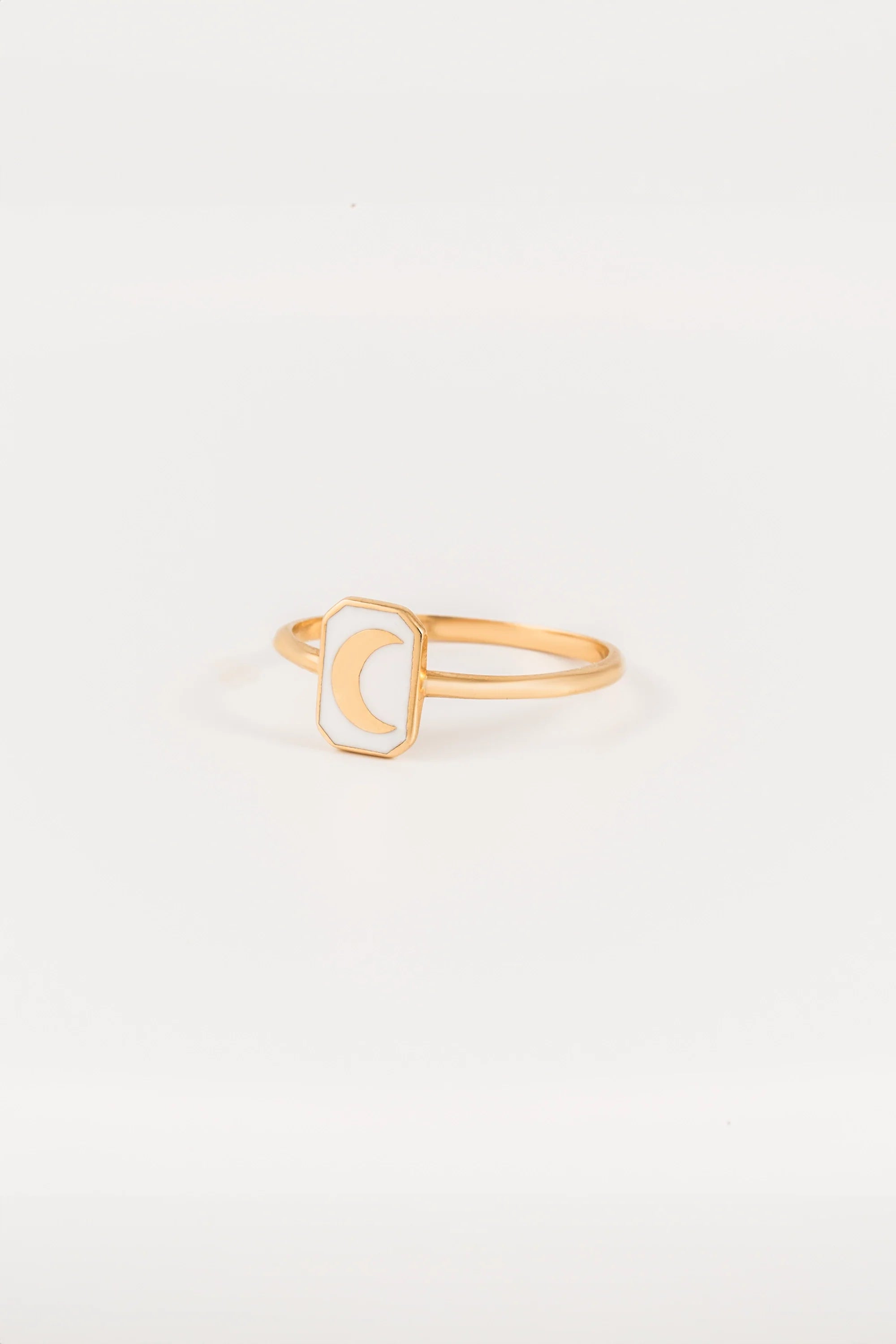 14K Gold Mother of Pearl Moon Ring