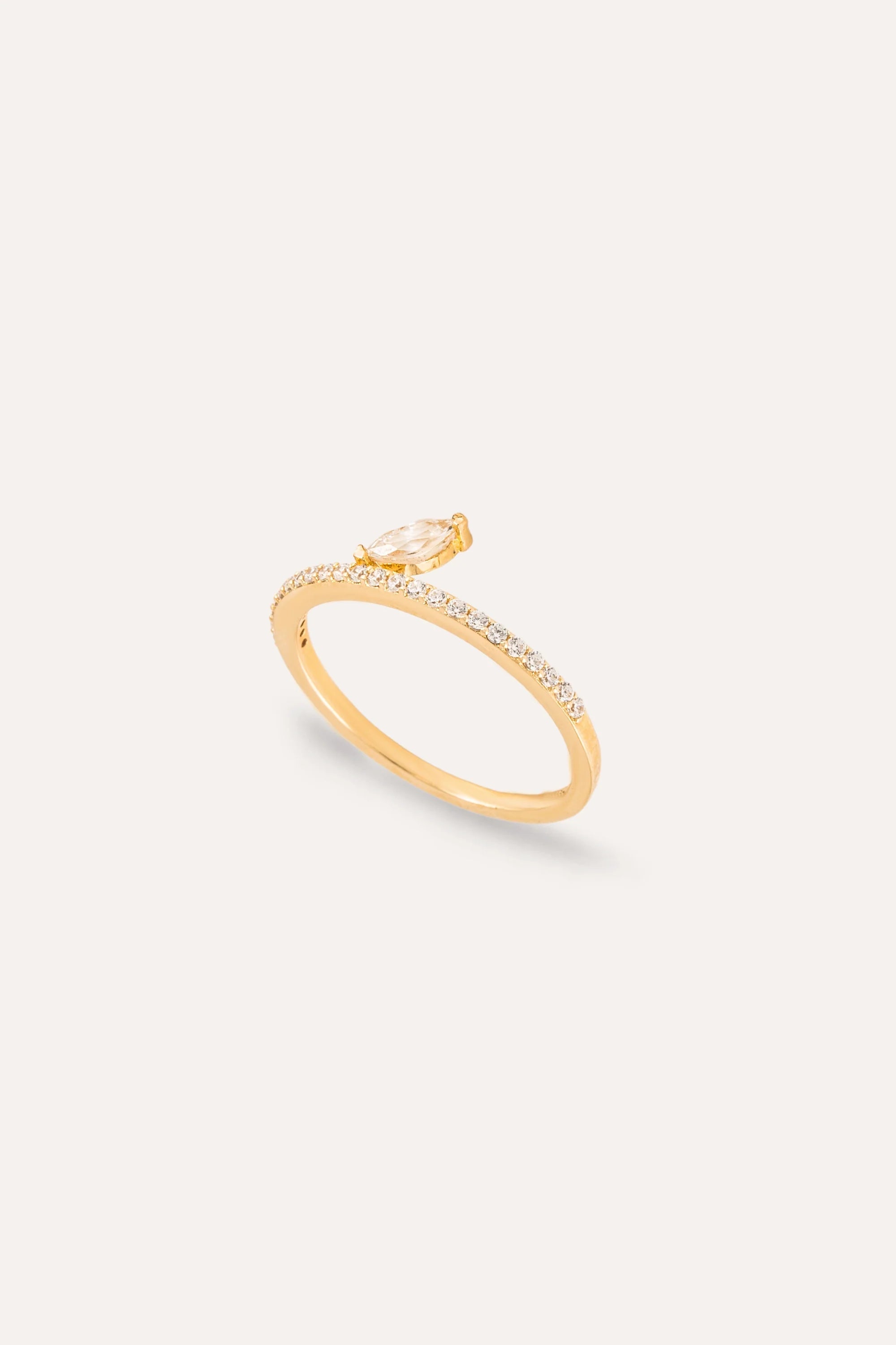 14K Gold Marquise Cut Wedding Ring with CZ