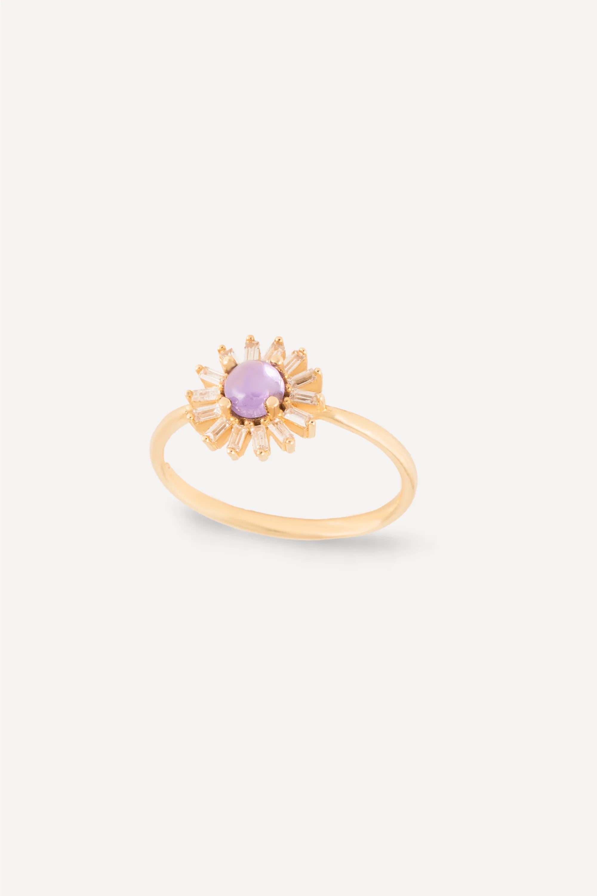 14K Gold Ametist Sunburst Halo Ring