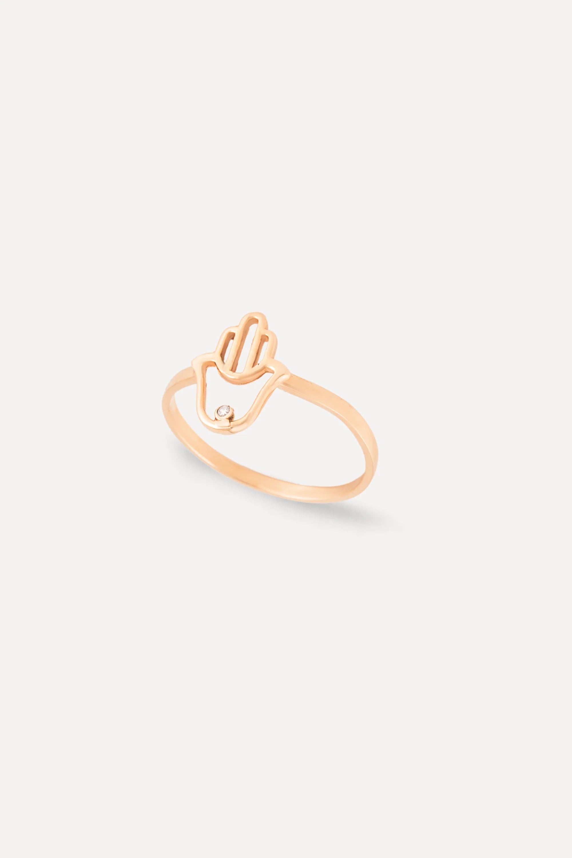 14K Gold Hamsa Hand Ring with CZ Stone