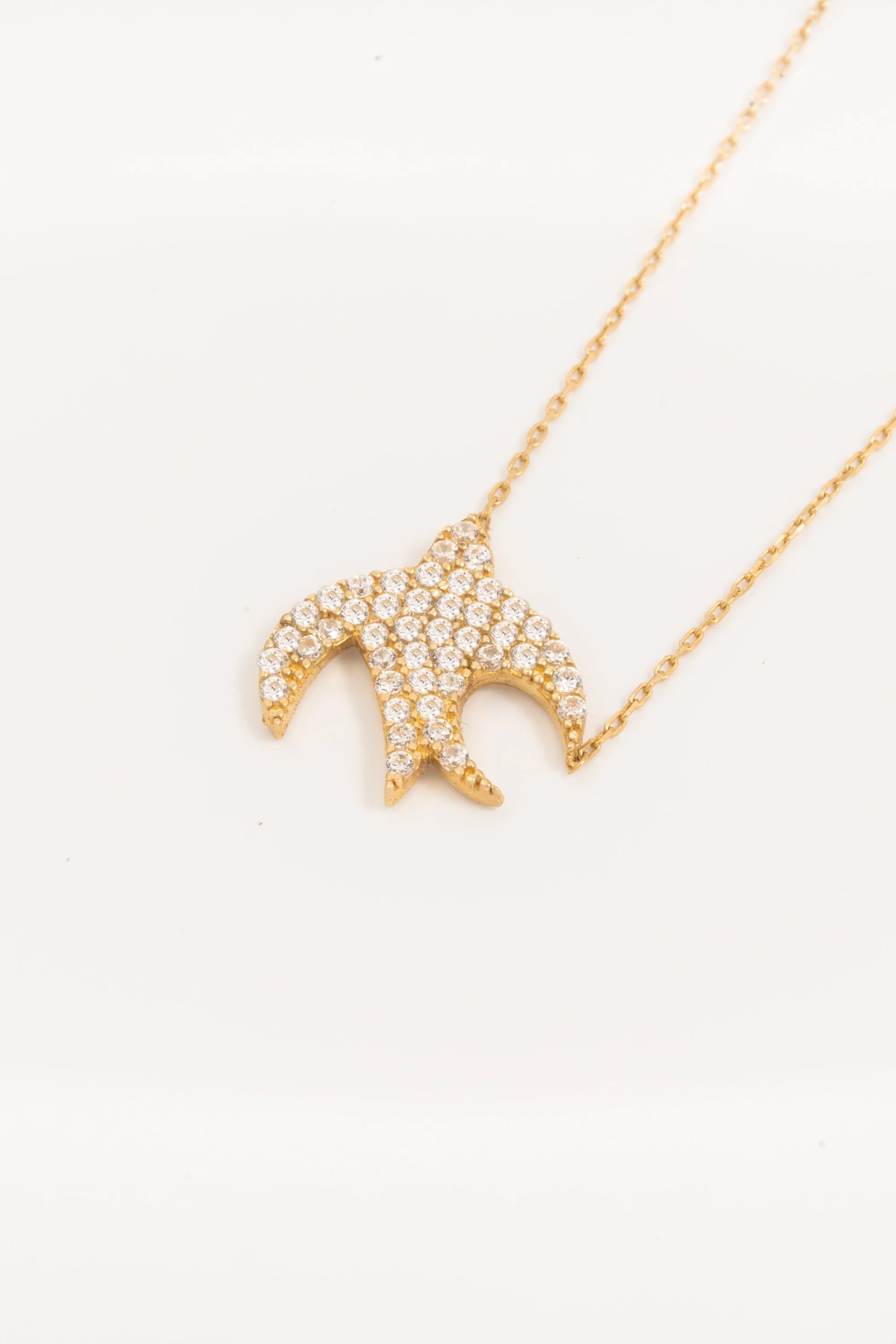 14K Gold Pavé Swallow Necklace