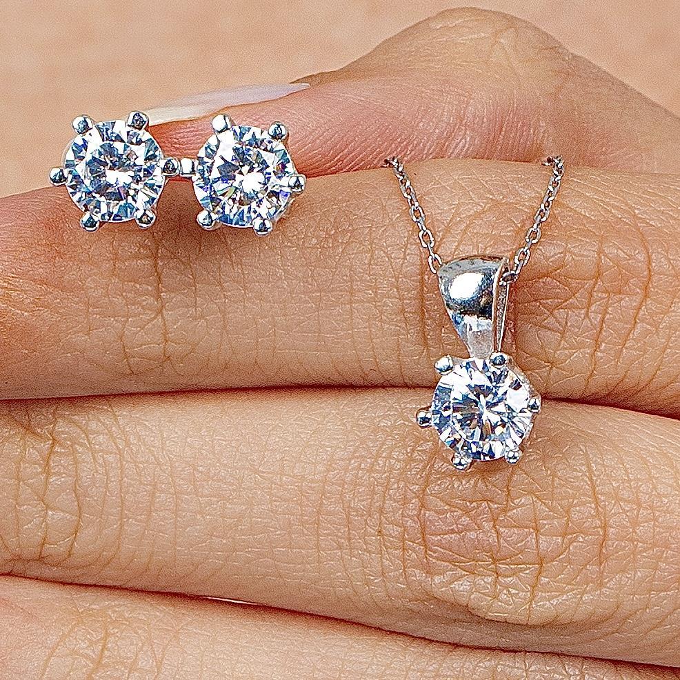 1.80 Carat Sterling Silver Zirconia Solitaire Jewelry Set