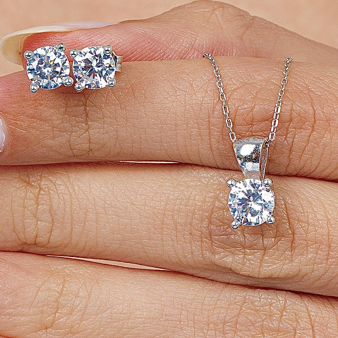 925 Sterling Silver 1.80 Carat Zirconia Solitaire Jewelry Set