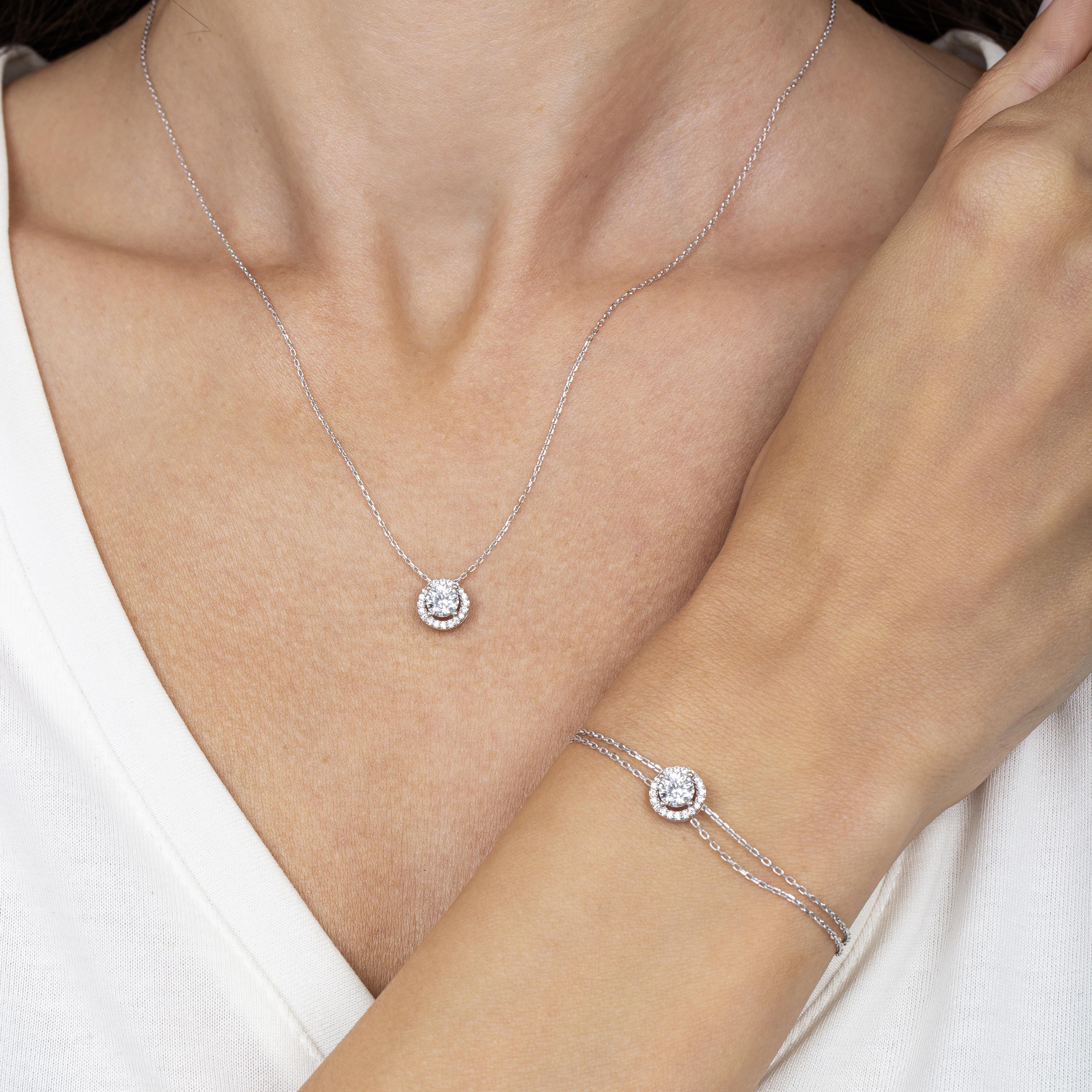 1.50 Carat Zirconia Solitaire Silver Double Set