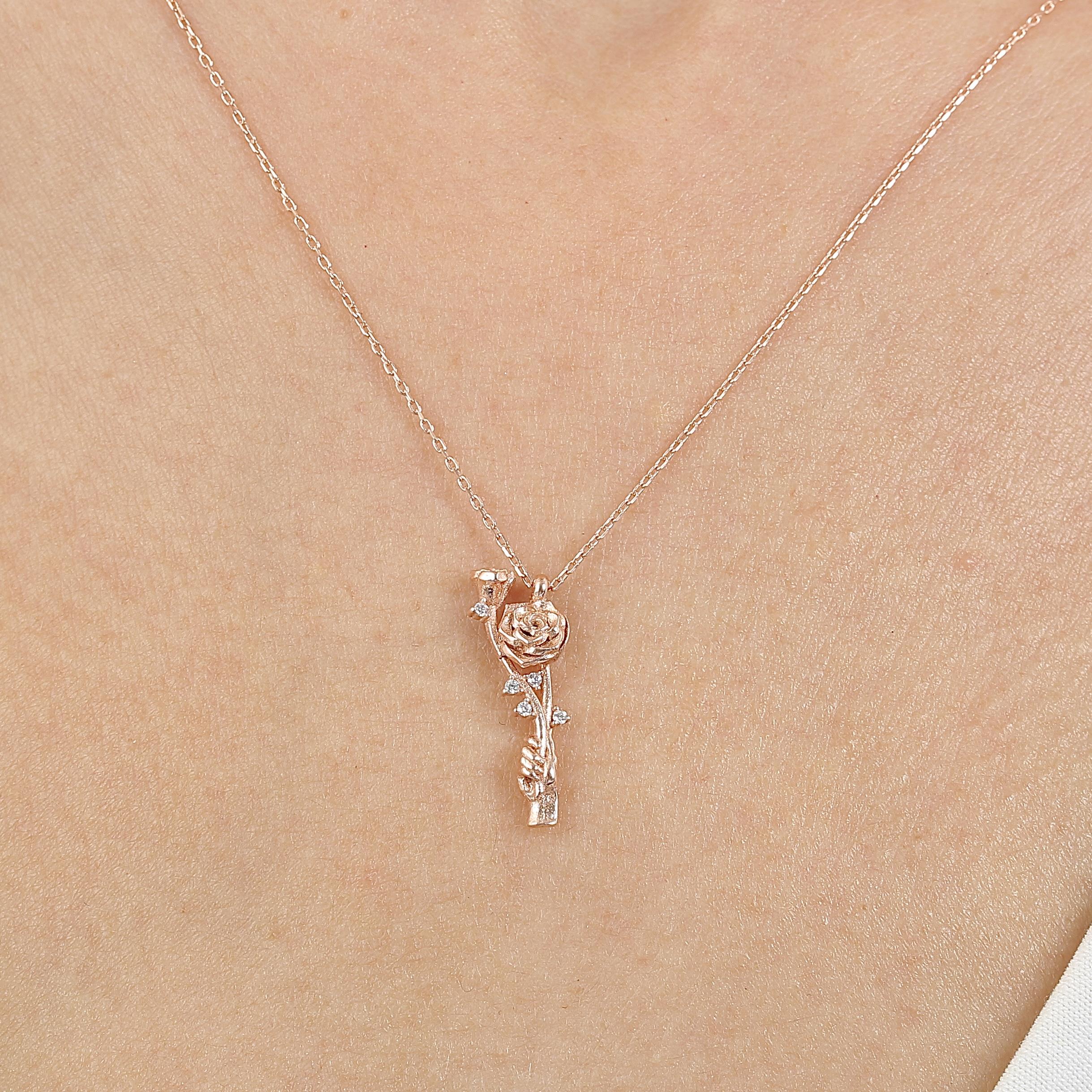 3D Rose Flower Rose Gold Plated Necklace