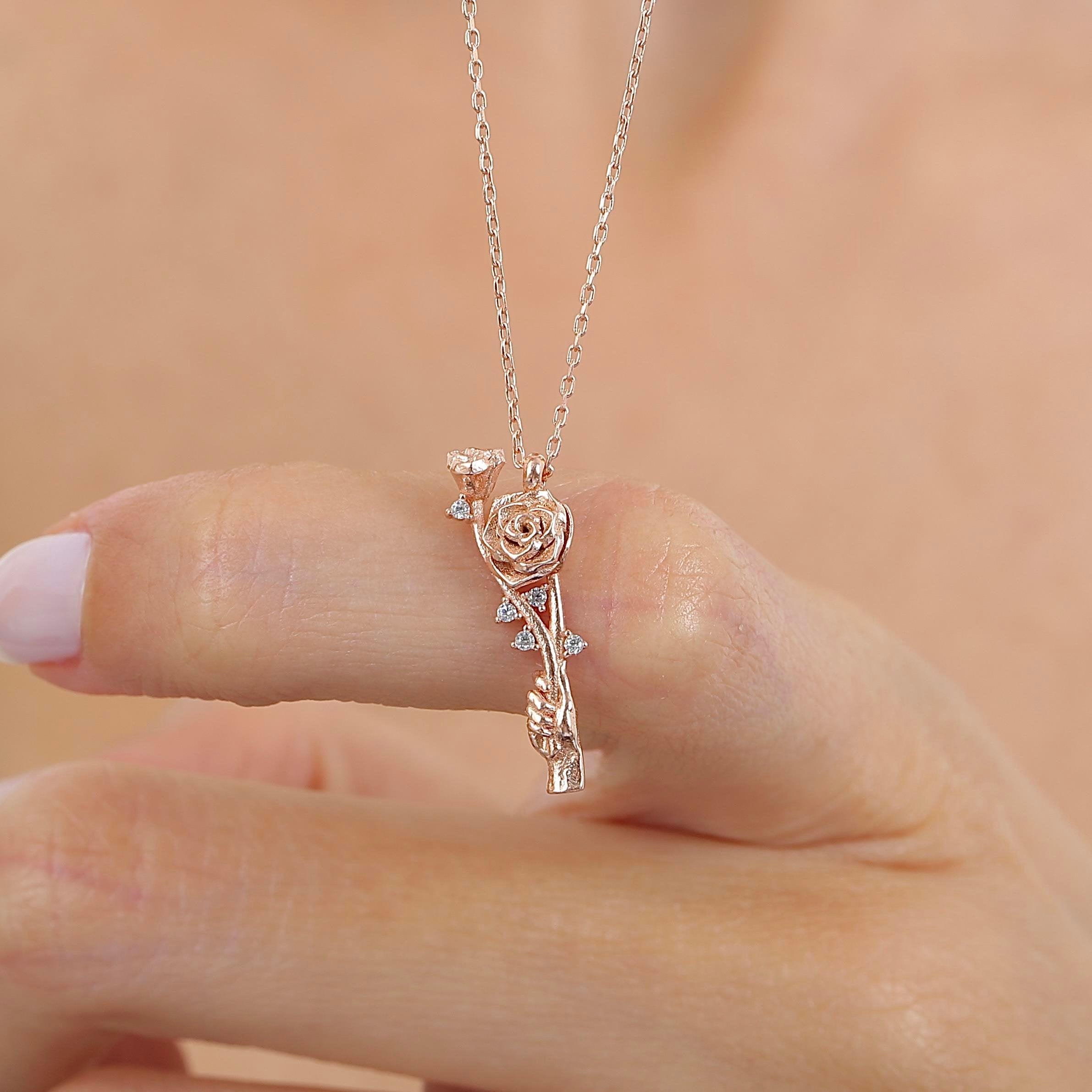 3D Rose Flower Rose Gold Plated Necklace