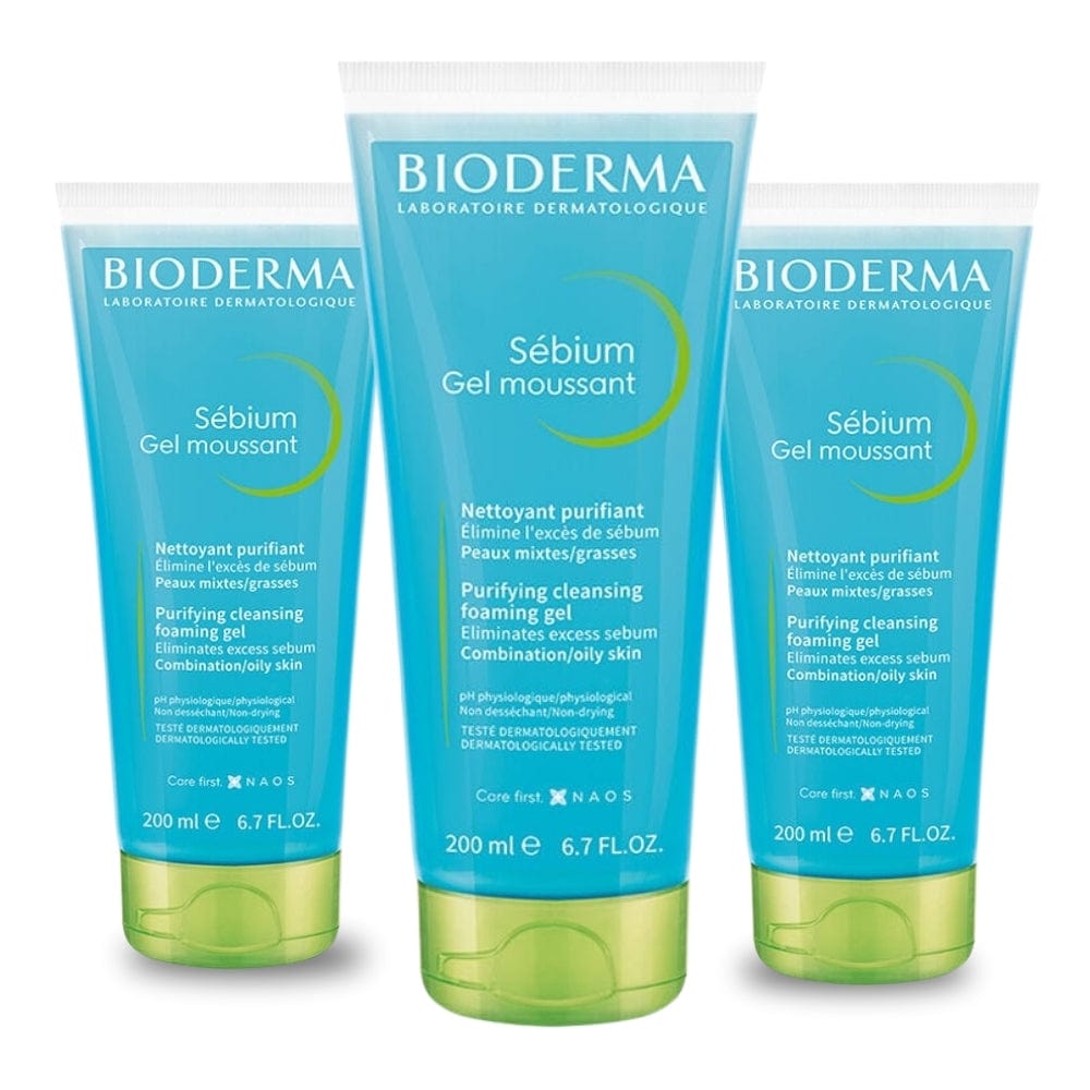 Bioderma Sebium Foaming Cleansing Gel 200 ml / 6.8 fl oz (3-Pack)