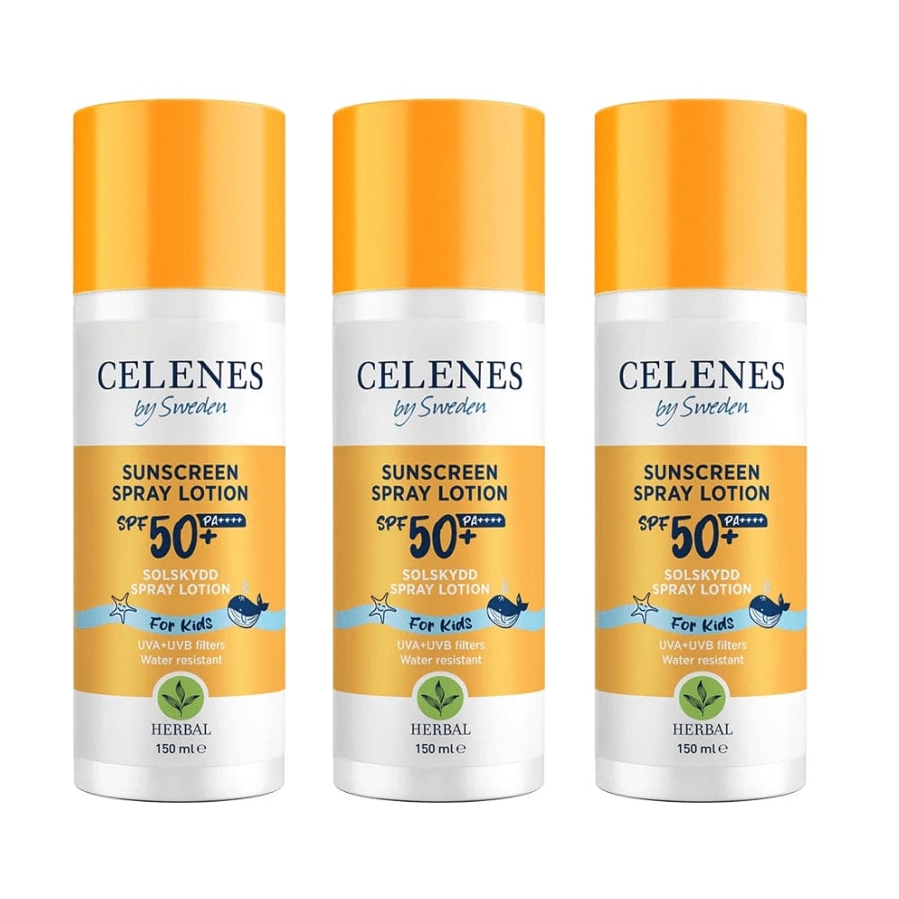 Celenes by Sweden Herbal Sunscreen Spray Lotion for Kids 50 Spf 150 ml / 5 fl oz (3-Pack)