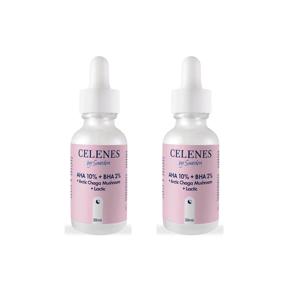 Celenes by Sweden Rena AHA 10% + BHA 2% + Arctic Chaga Mushroom + Lactic 30 ml / 1 fl oz (2-Pack)