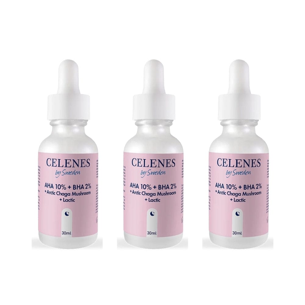 Celenes by Sweden Rena AHA 10% + BHA 2% + Arctic Chaga Mushroom + Lactic 30 ml / 1 fl oz (3-Pack)