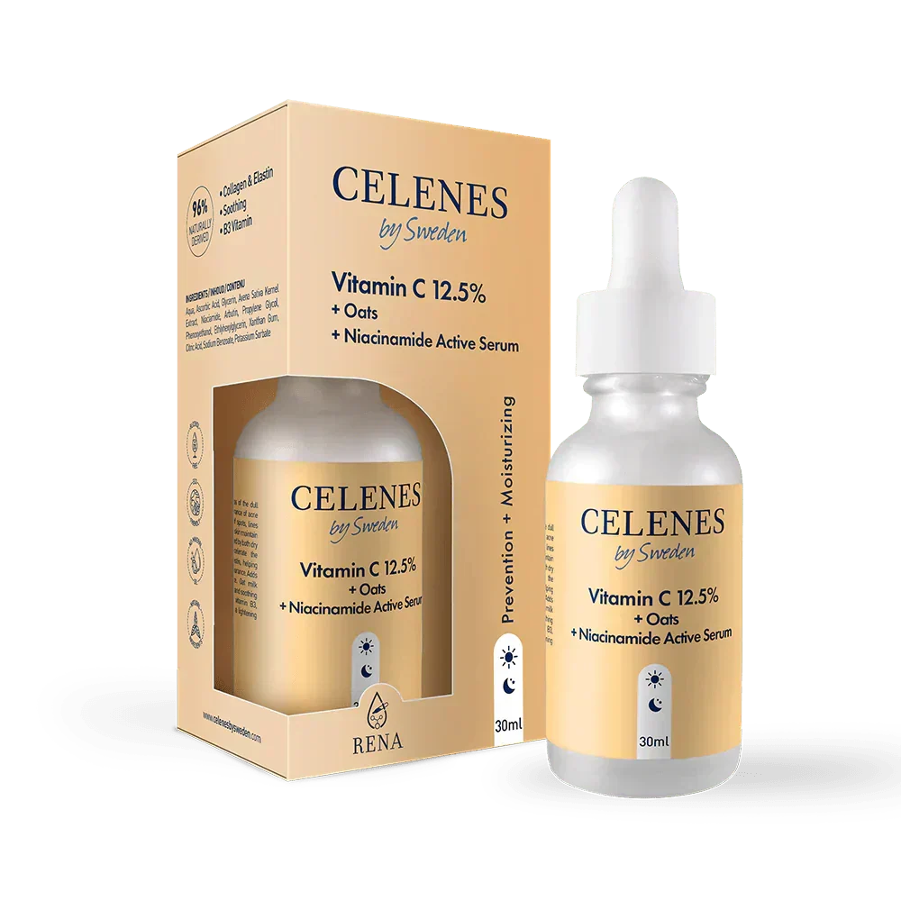 Celenes by Sweden Rena Vitamin C 12.5% + Oats + Niacinamide Active Serum 30 ml / 1 fl oz (2-Pack)