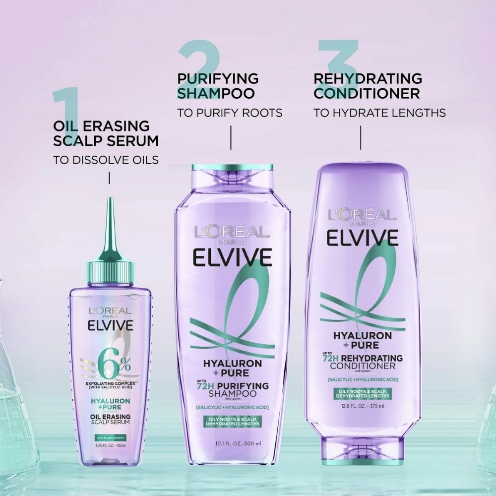 L'Oréal Elseve Hydra [Hyaluronic] Pure Salicylic Acid Anti-Oil Purifying Shampoo 300 ml / 10 fl oz