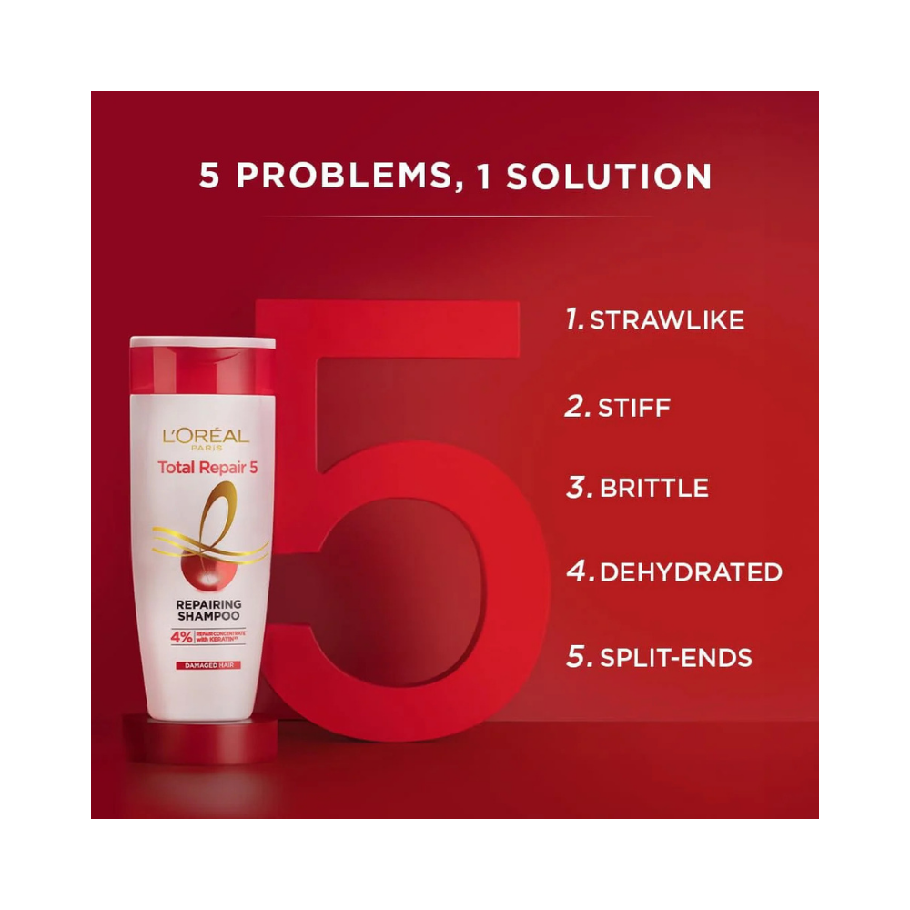 L'Oréal Paris Elseve Complete Repair 5 Structuring Treatment Shampoo for Damaged Hair 300 ml / 10 fl oz