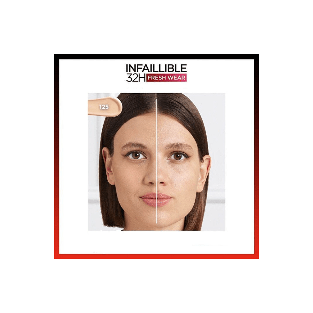 L'Oreal foundation in a sleek, rectangular bottle with bold red accent.