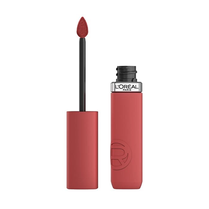 Close-up of a sleek black and red lipstick tube labeled 'Crush Alert'.