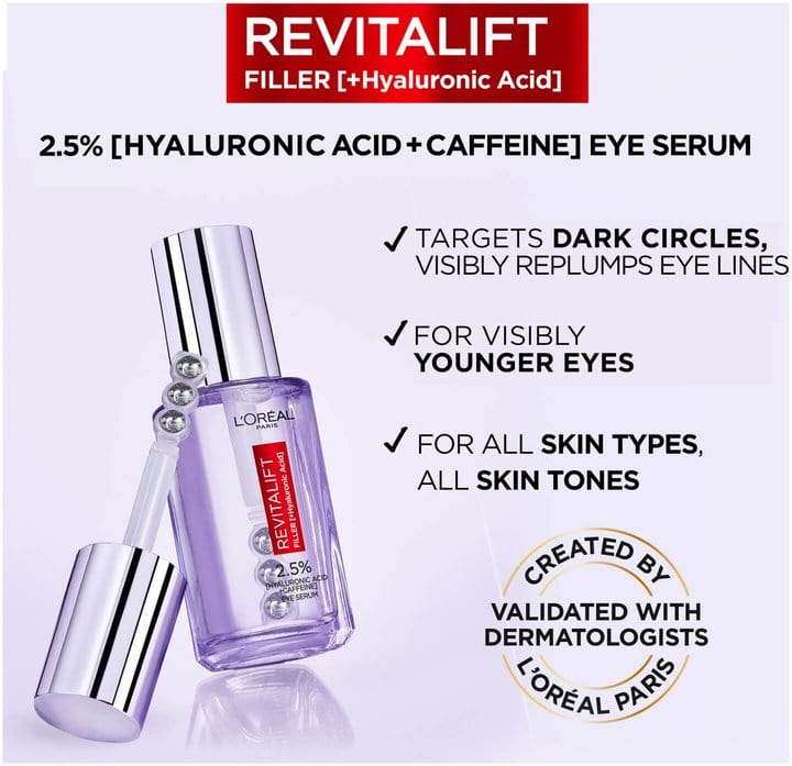 L'Oréal Paris Revitalift Filler Eye Treatment with Hyaluronic Acid, 20 ml