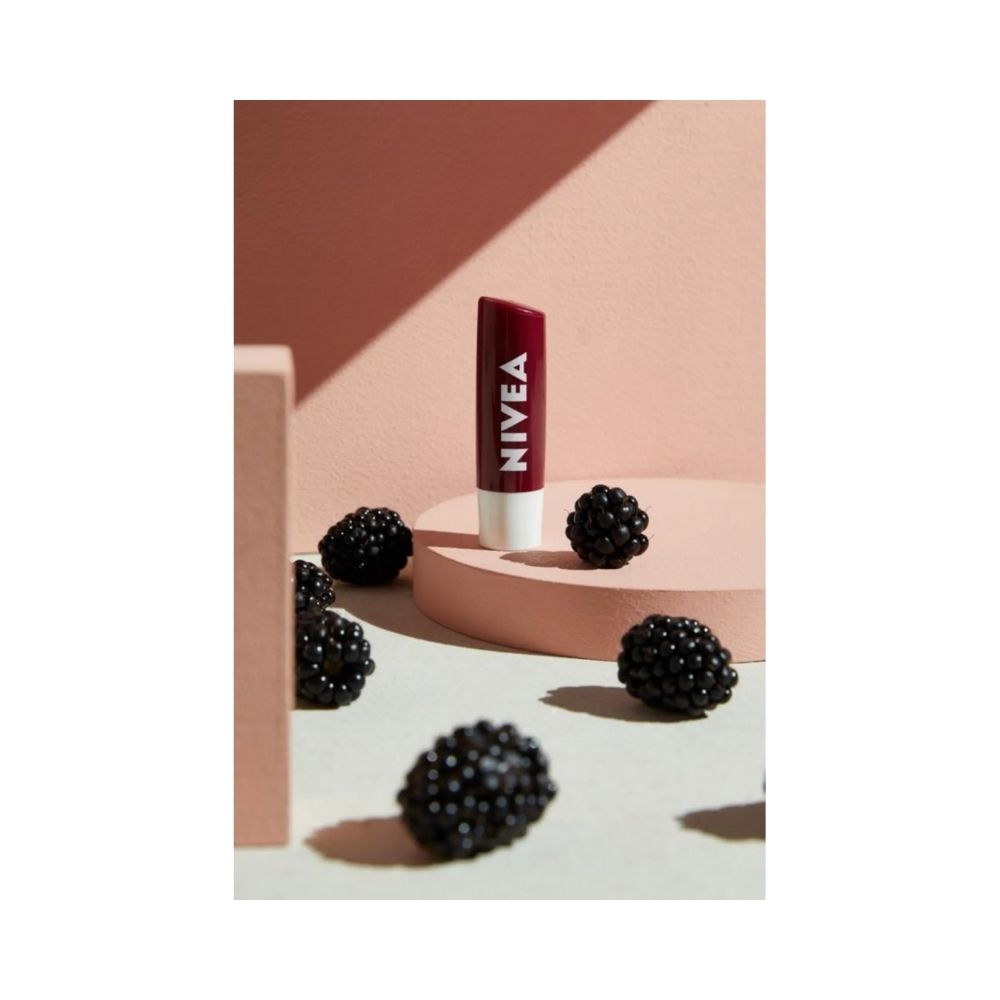 A trio of Nivea lip glosses, featuring deep purple shades and sleek design.
