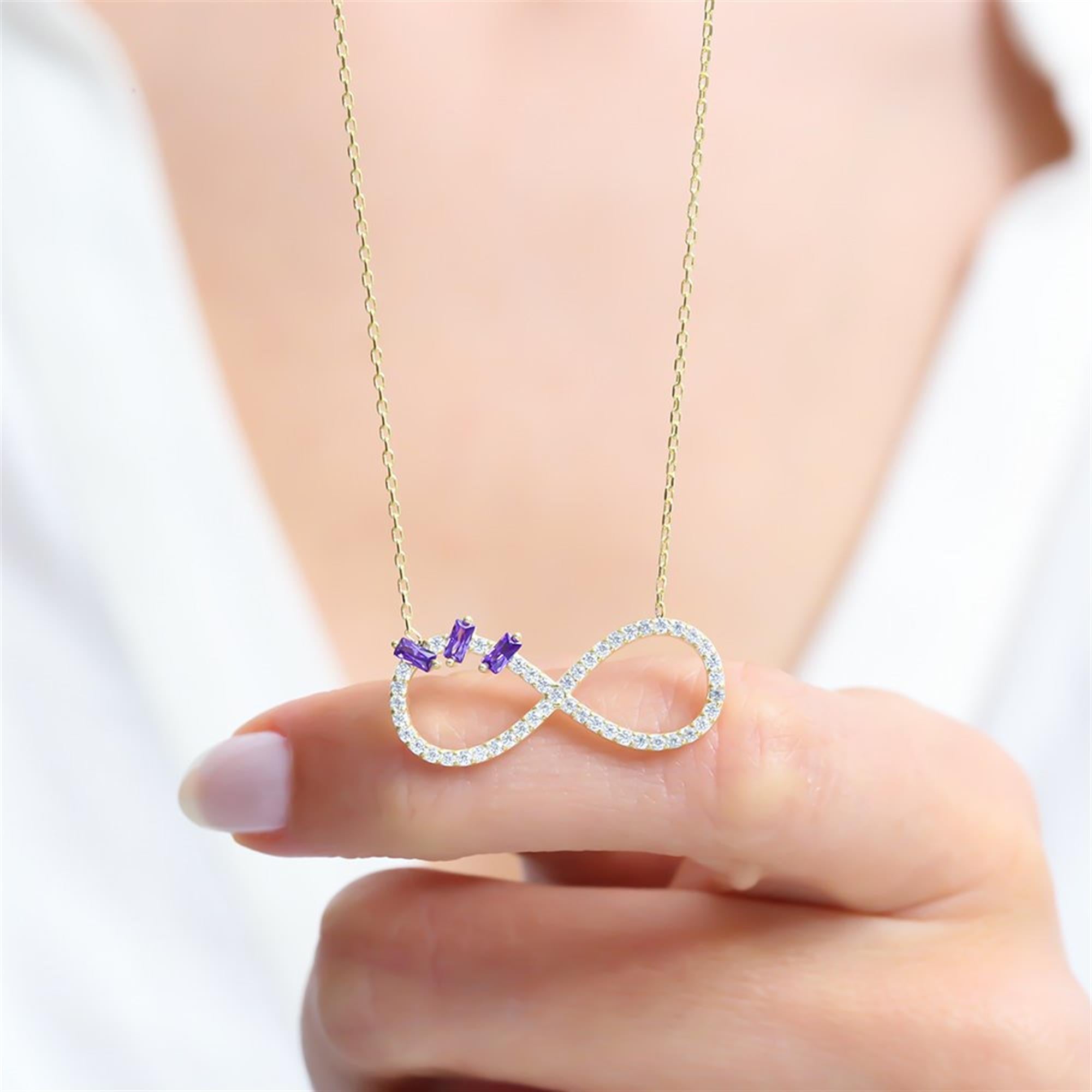 Amethyst Baguette Infinity Gold Plated Necklace