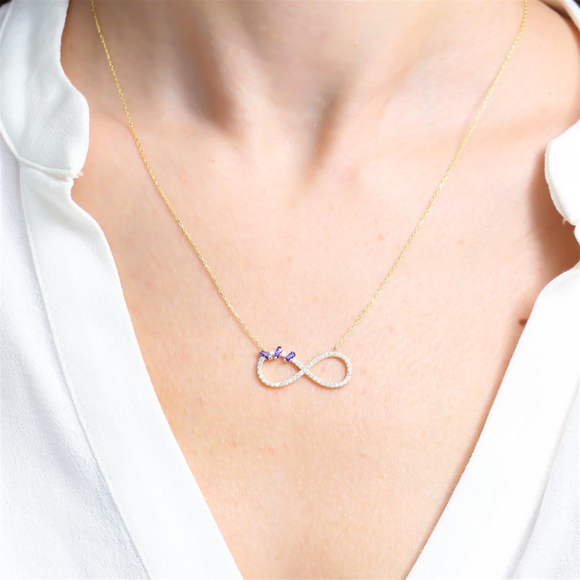 Amethyst Baguette Infinity Gold Plated Necklace