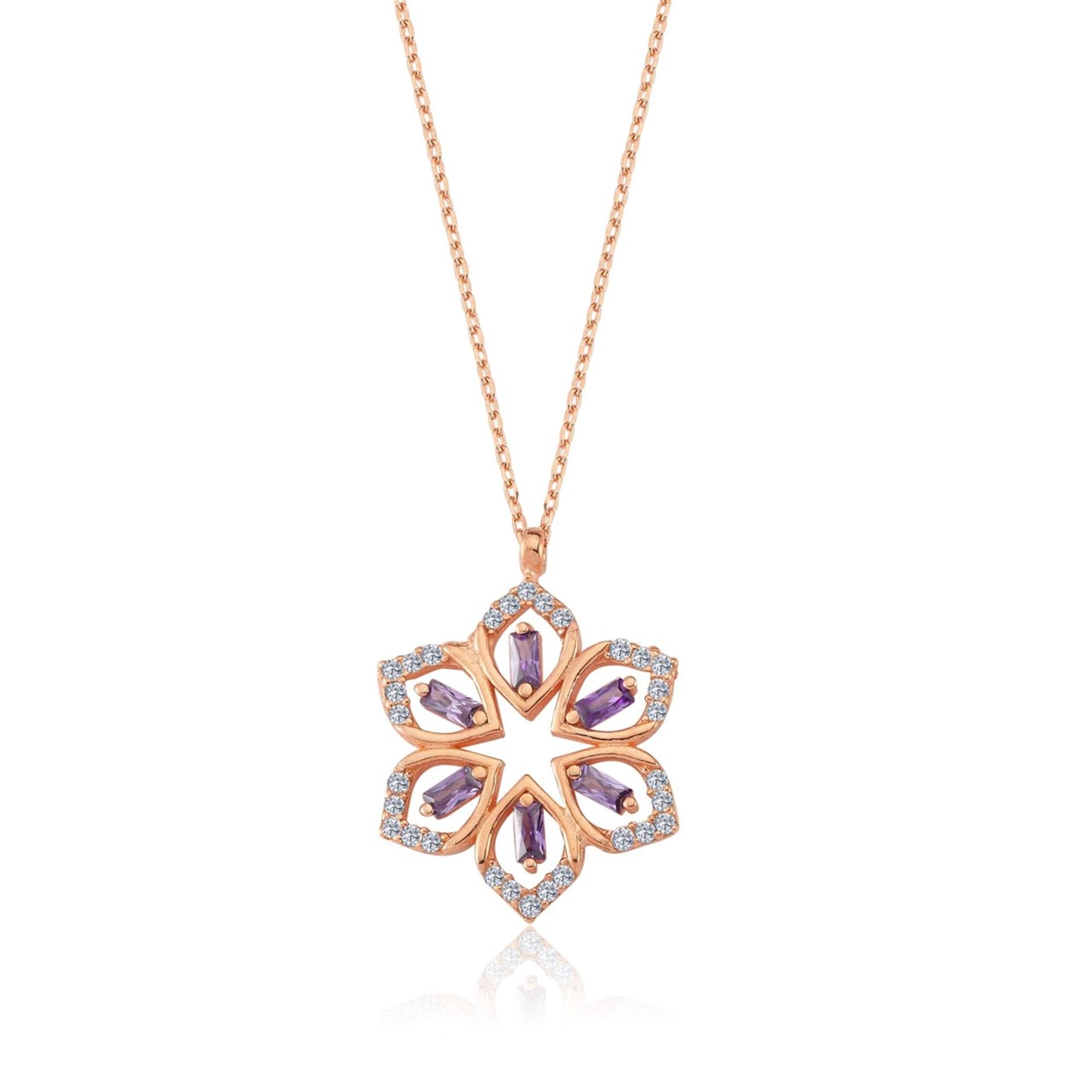 Amethyst Crystal Mandala Rose Gold Necklace