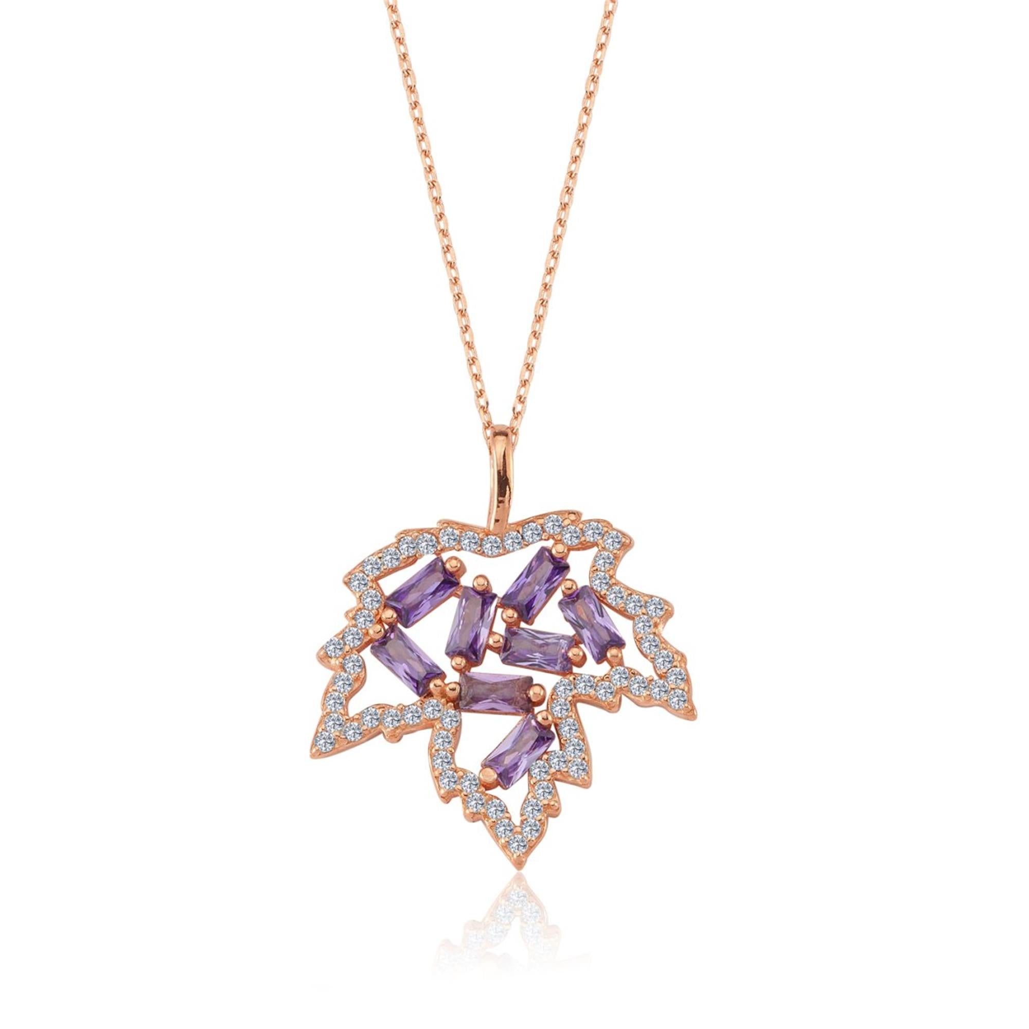 Amethyst Plane Tree Leaf Rose Gold Necklace