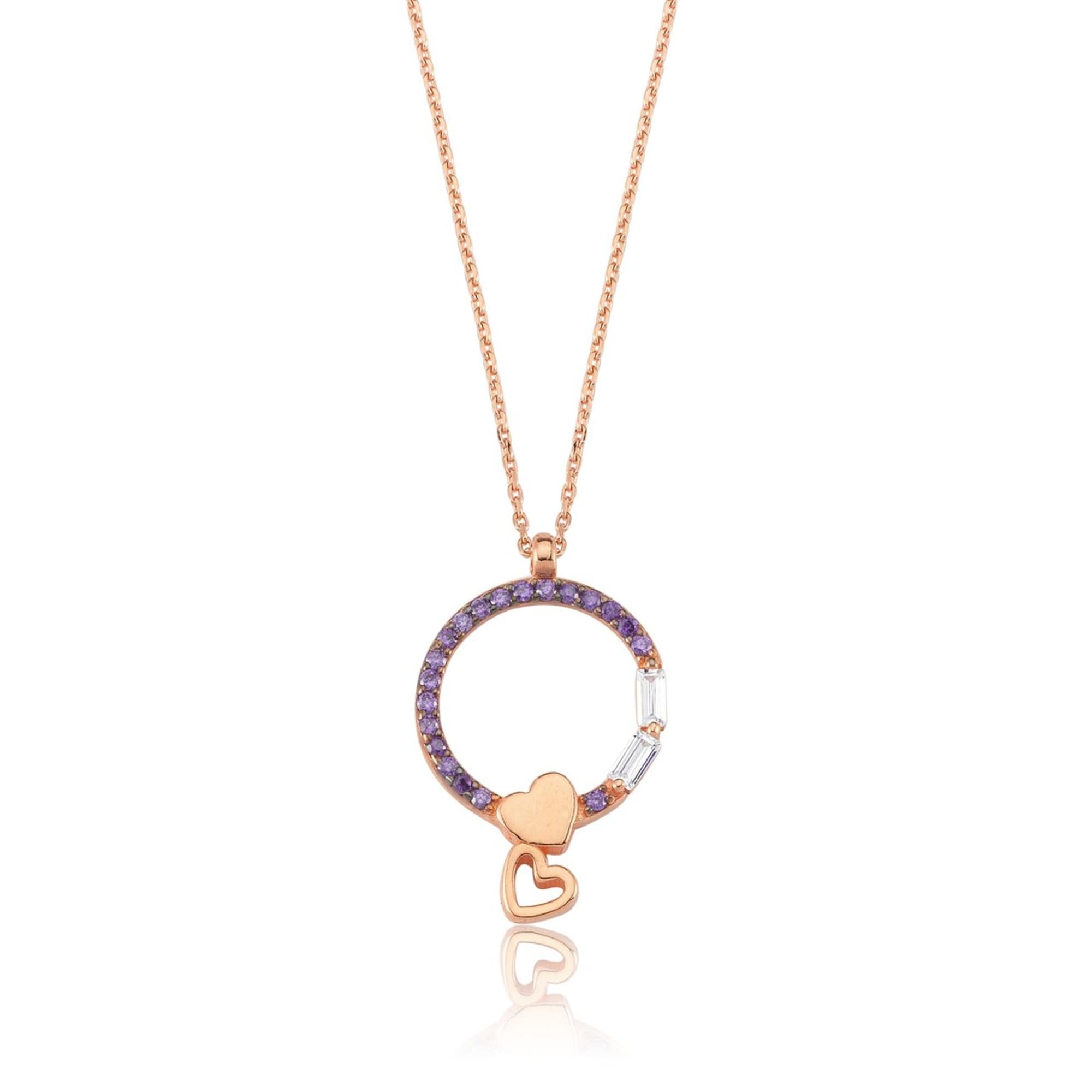 Amethyst Heart Charm Circle Rose Gold Necklace