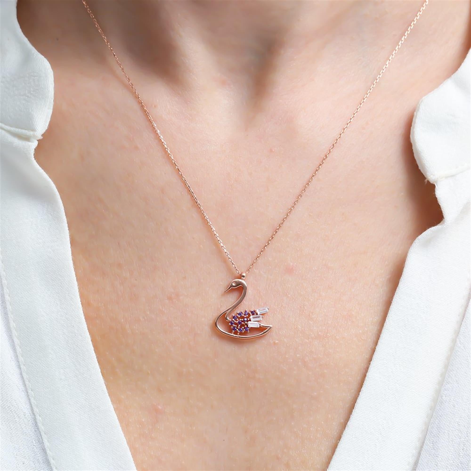 Amethyst Swan Rose Gold Necklace