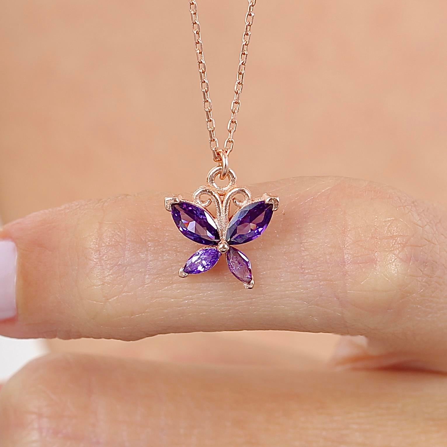Amethyst Stone Butterfly Silver Necklace