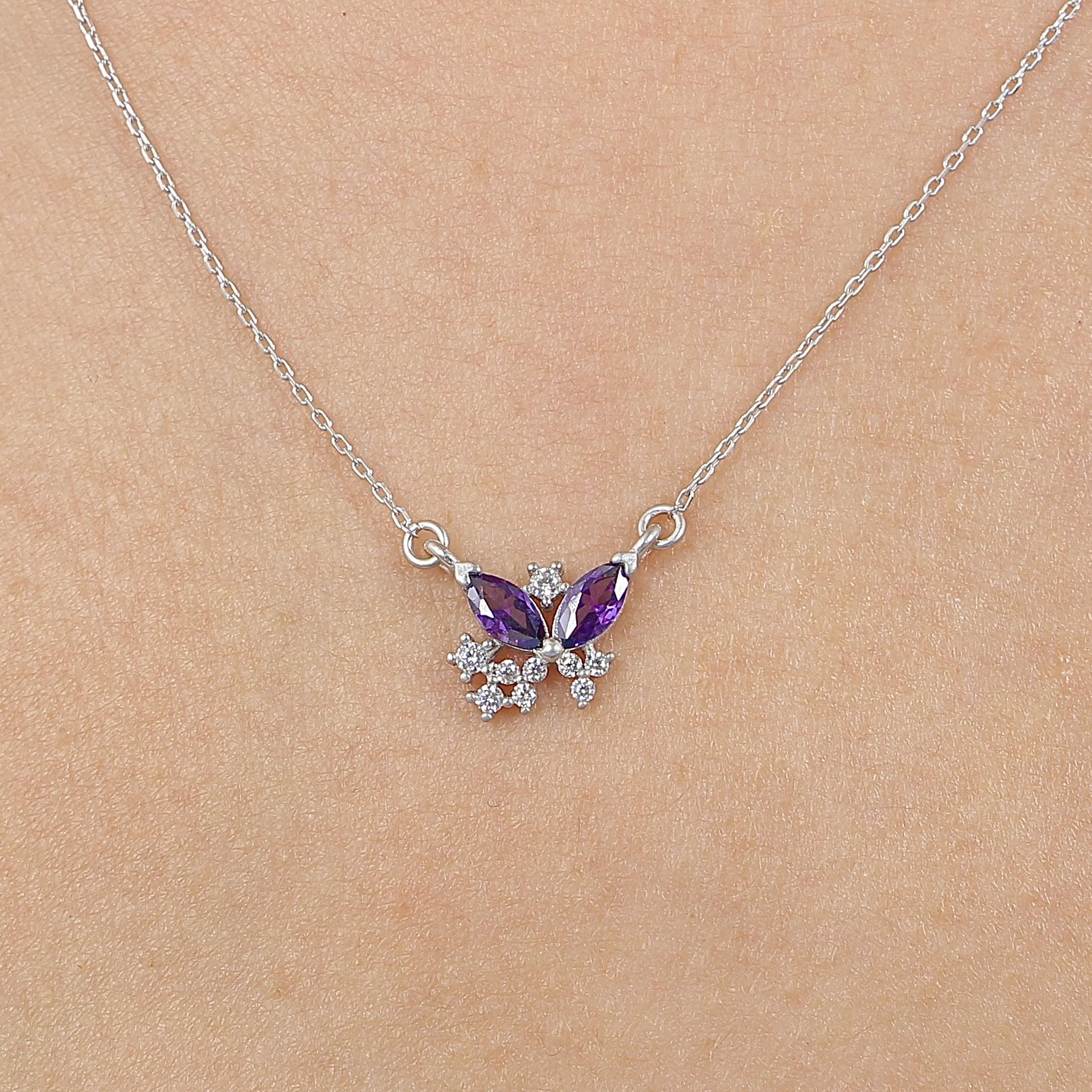 Amethyst Butterfly Tale Silver Necklace