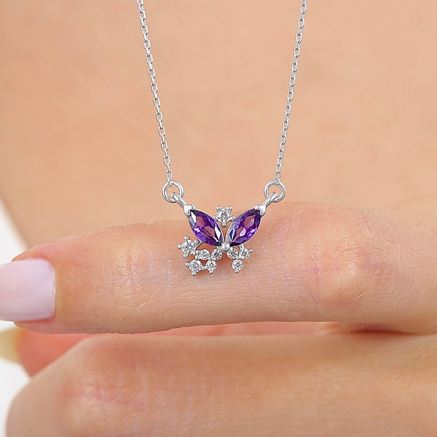Amethyst Butterfly Tale Silver Necklace