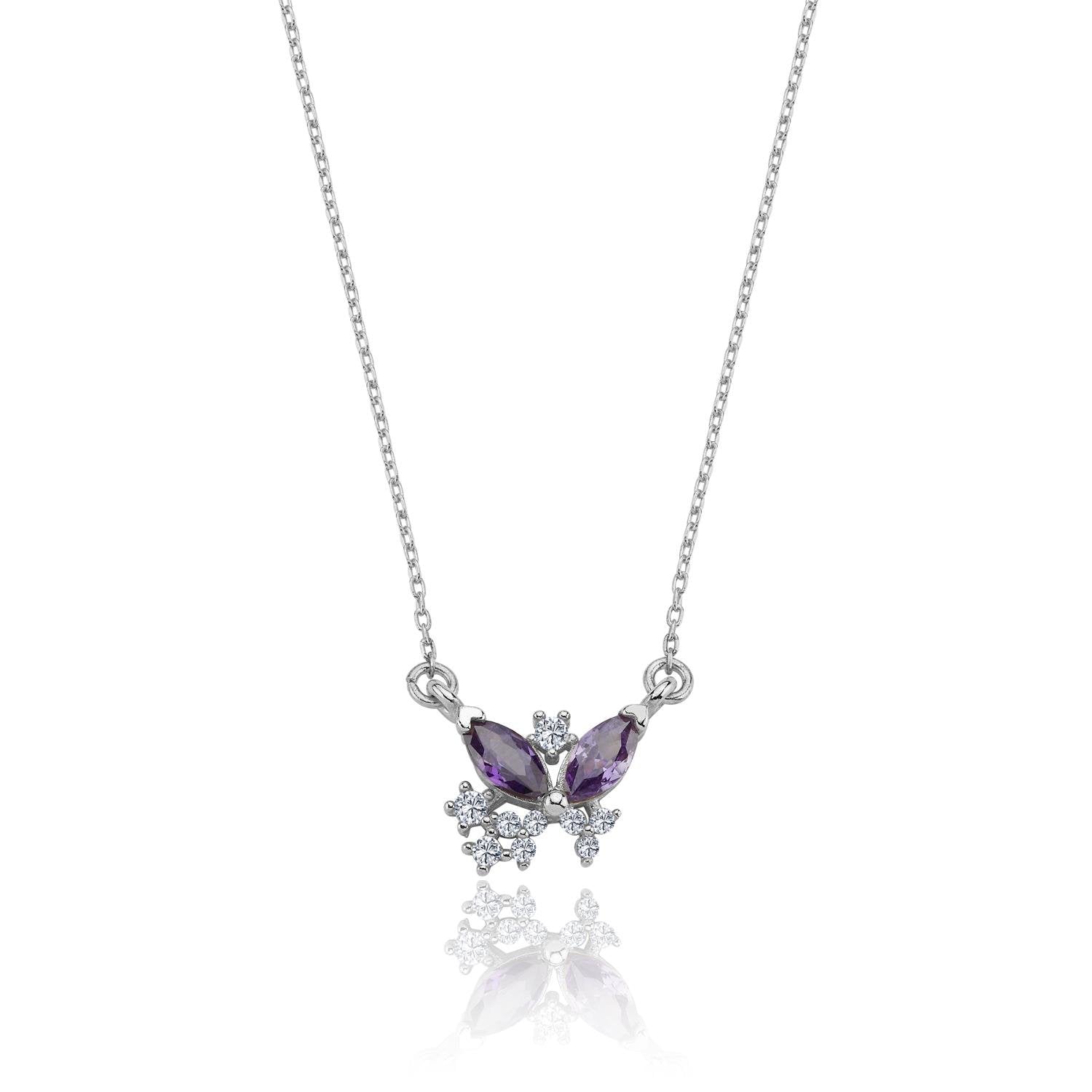 Amethyst Butterfly Tale Silver Necklace