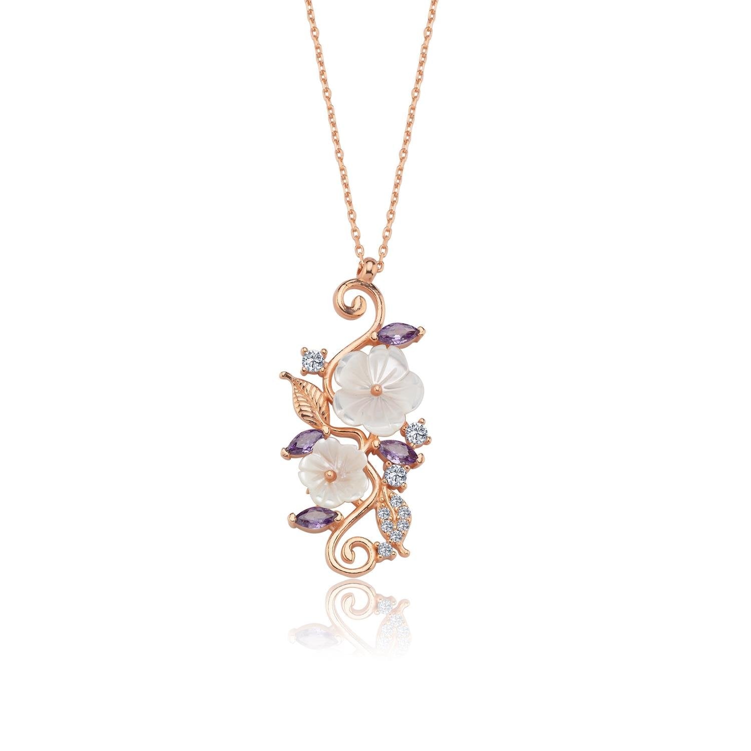 Amethyst Magnolia Flower Love Garden Rose Gold Necklace