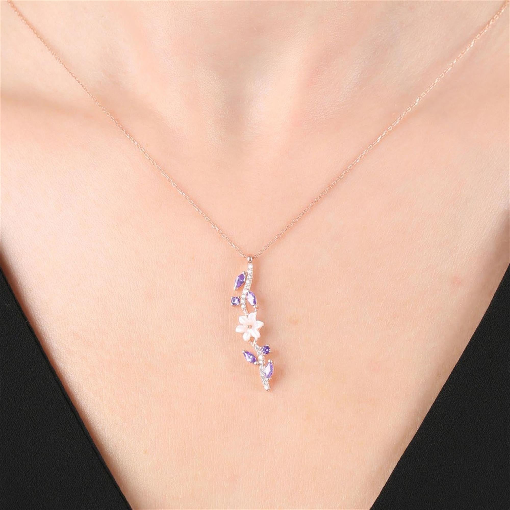 Amethyst Magnolia Flower Elegance Bond Flowers Rose Gold Necklace