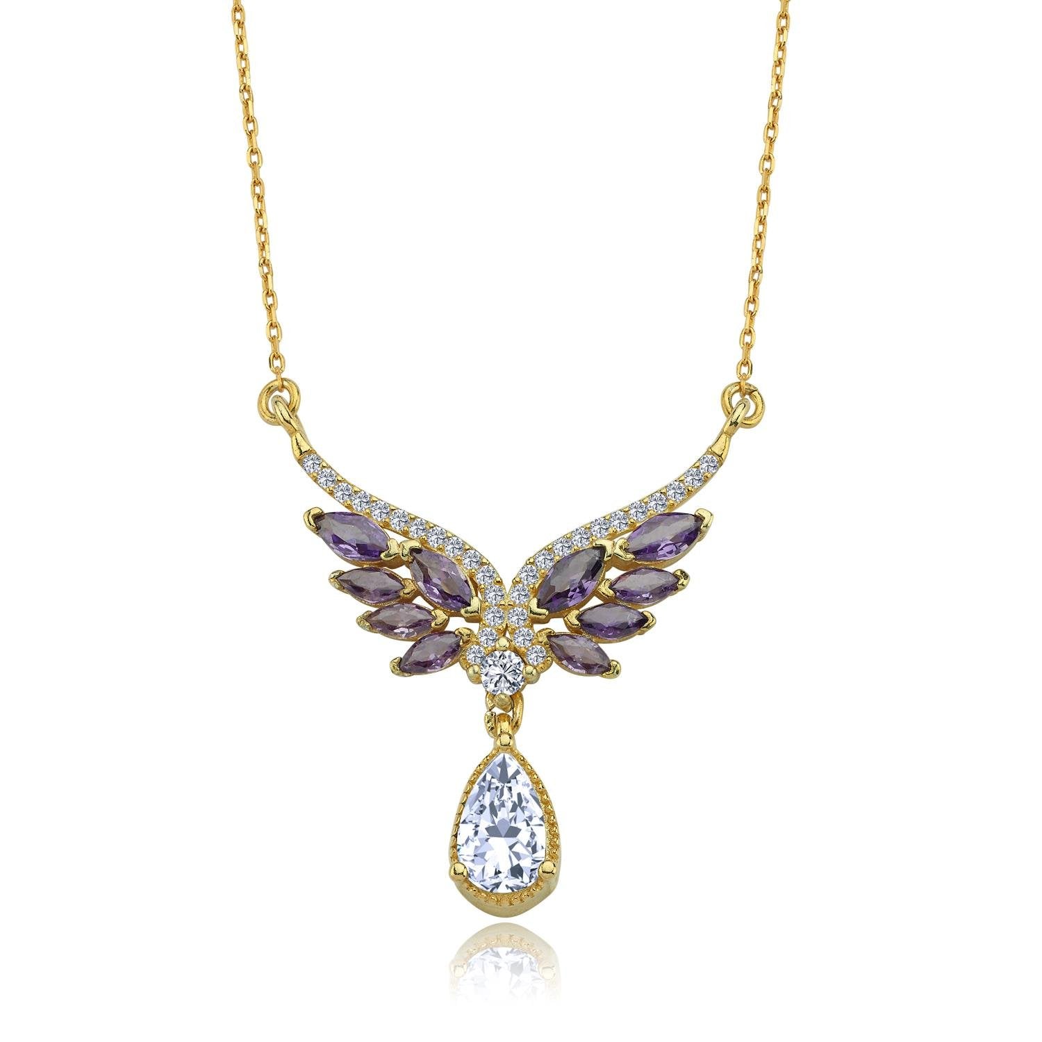 Amethyst Angel Wing Silver Pendant Necklace