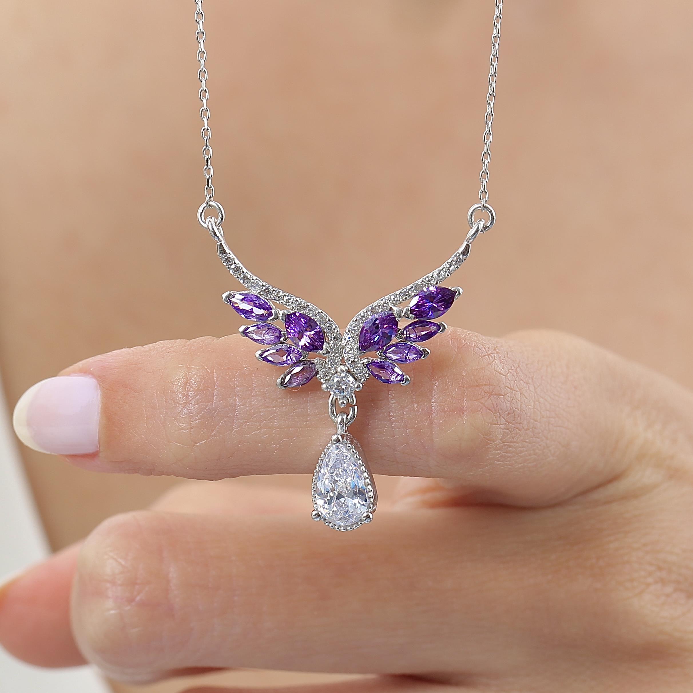 Amethyst Angel Wing Silver Pendant Necklace