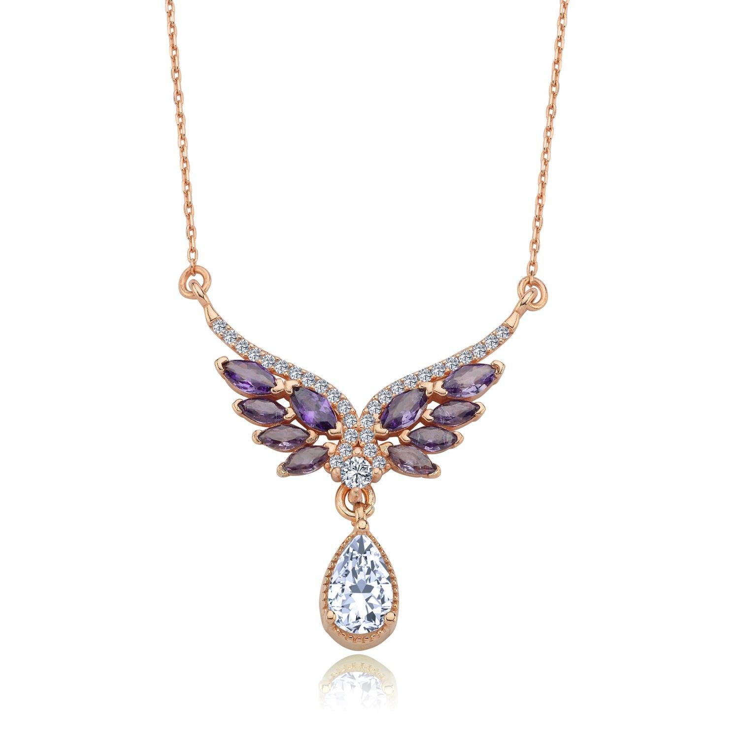 Amethyst Angel Wing Silver Pendant Necklace
