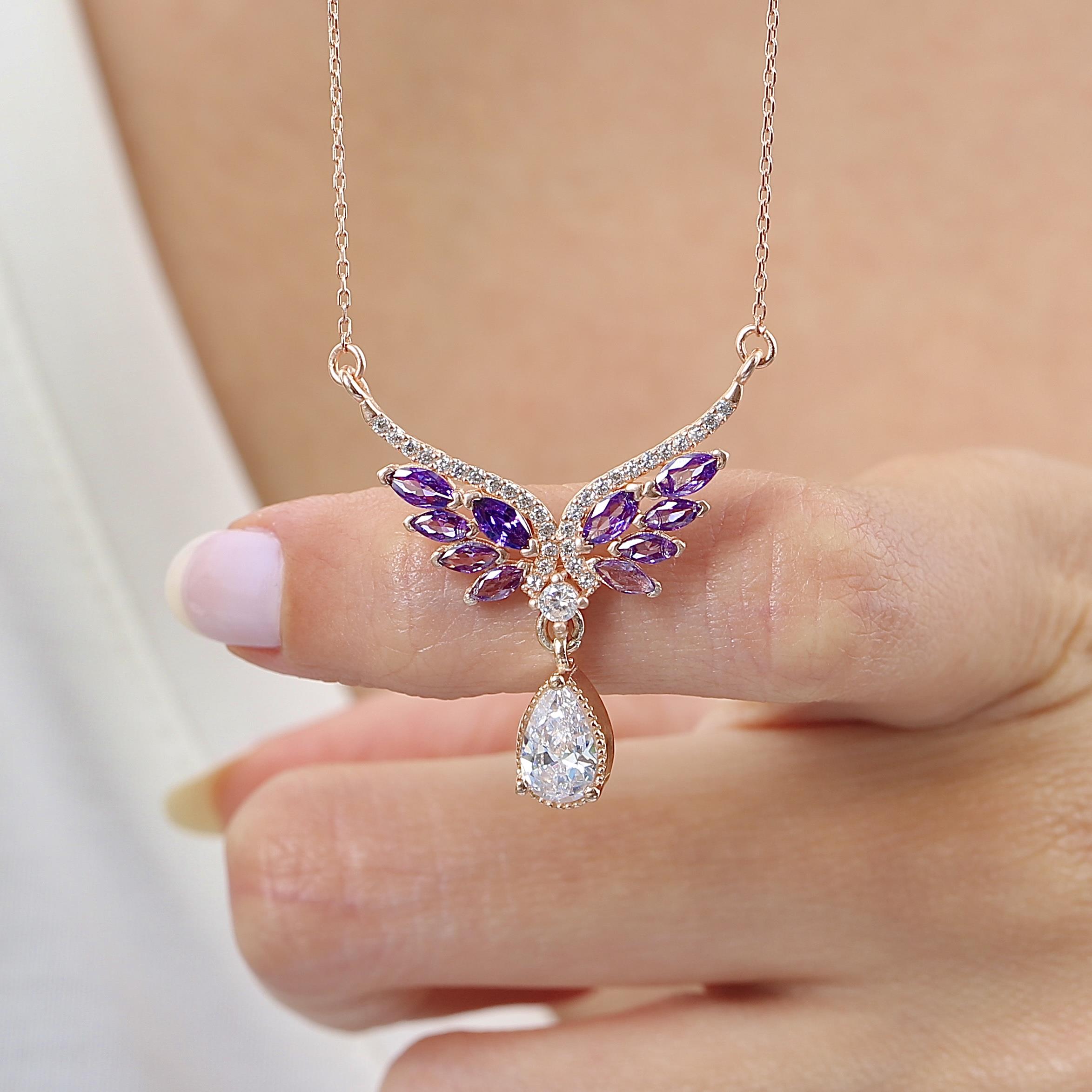Amethyst Angel Wing Silver Pendant Necklace
