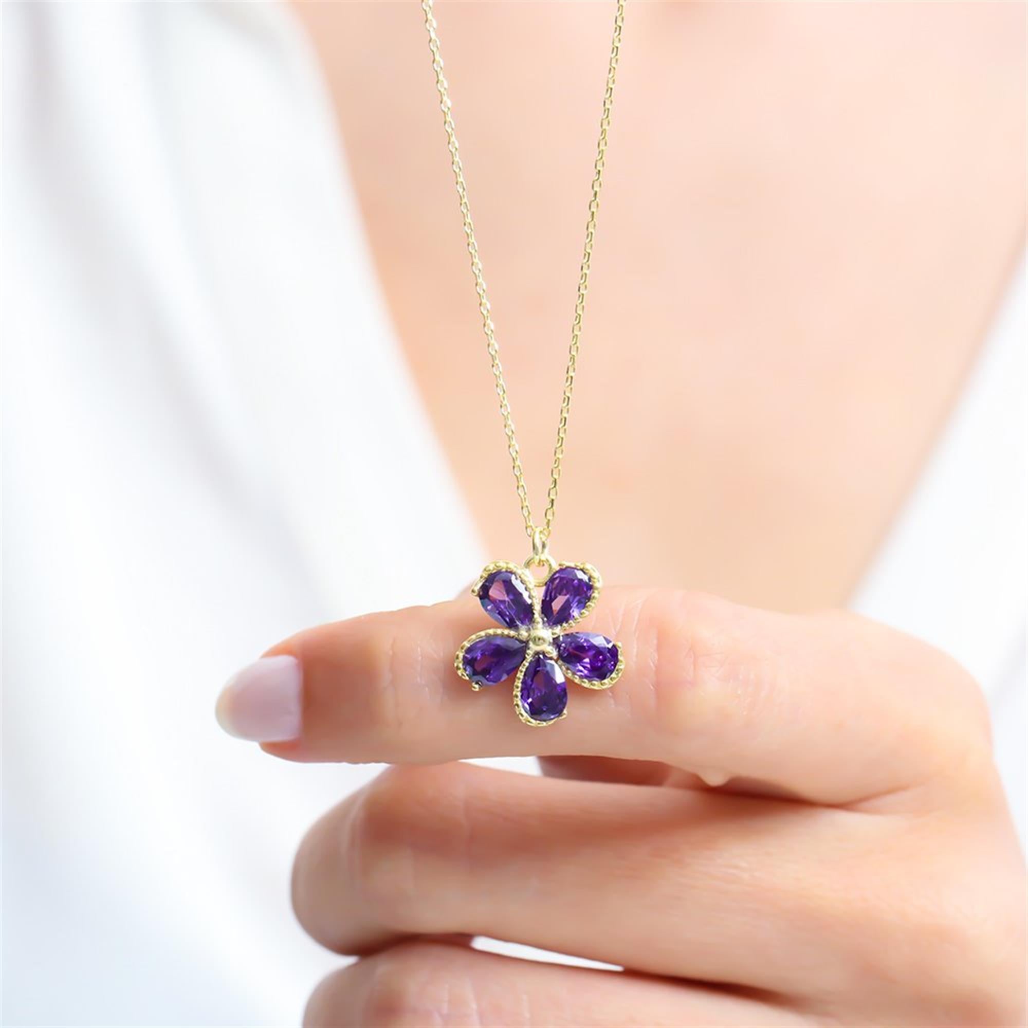 Amethyst Daisy Silver Necklace