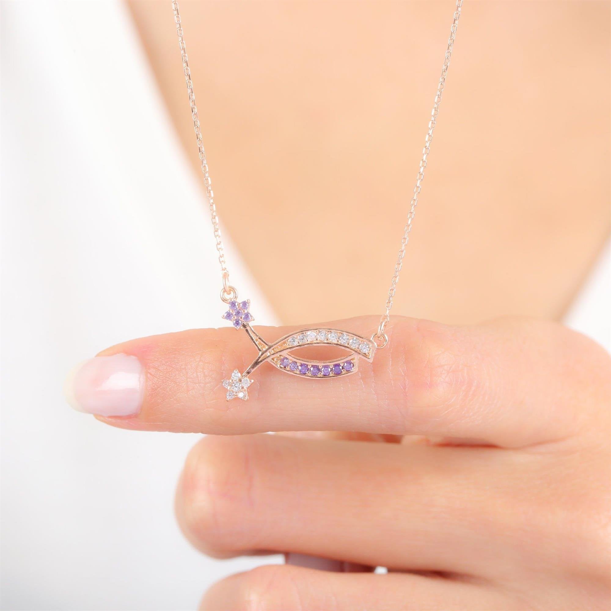 Amethyst Stone Star Rose Gold Plated Necklace