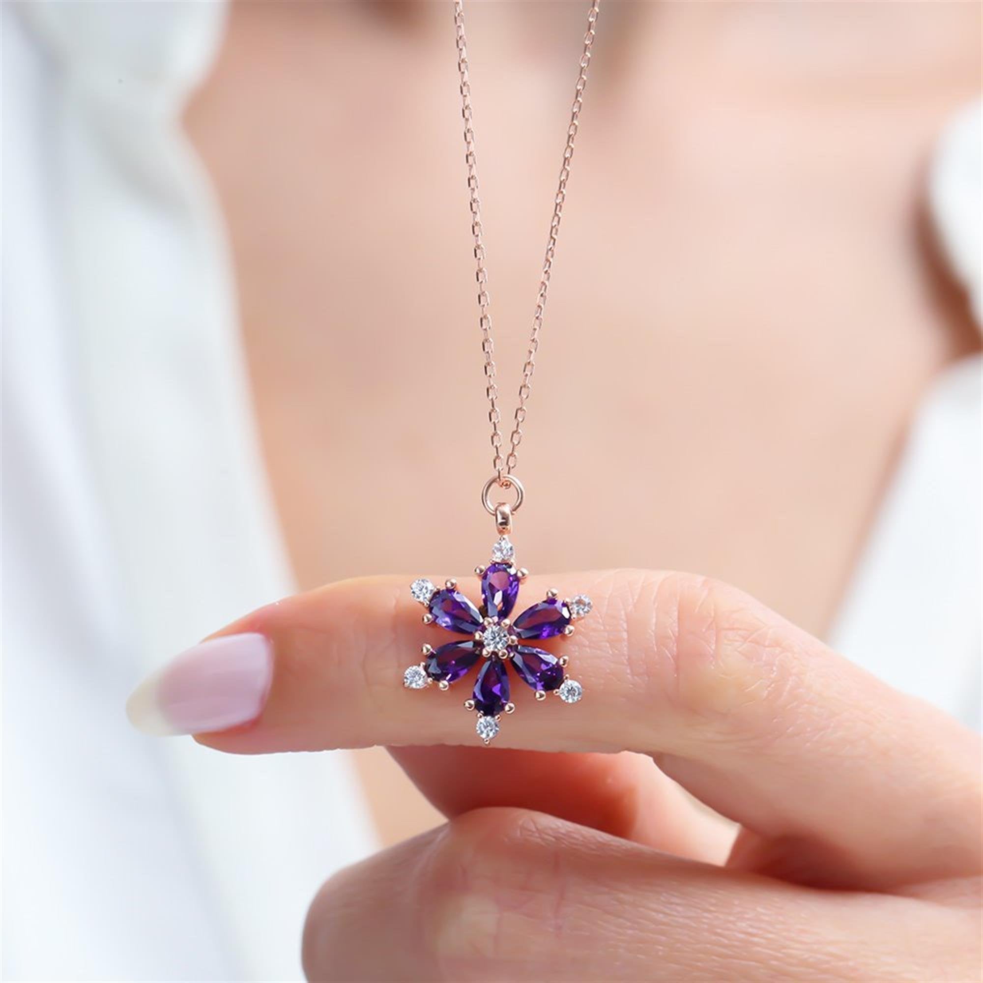 Amethyst Star Flower Rose Gold Necklace